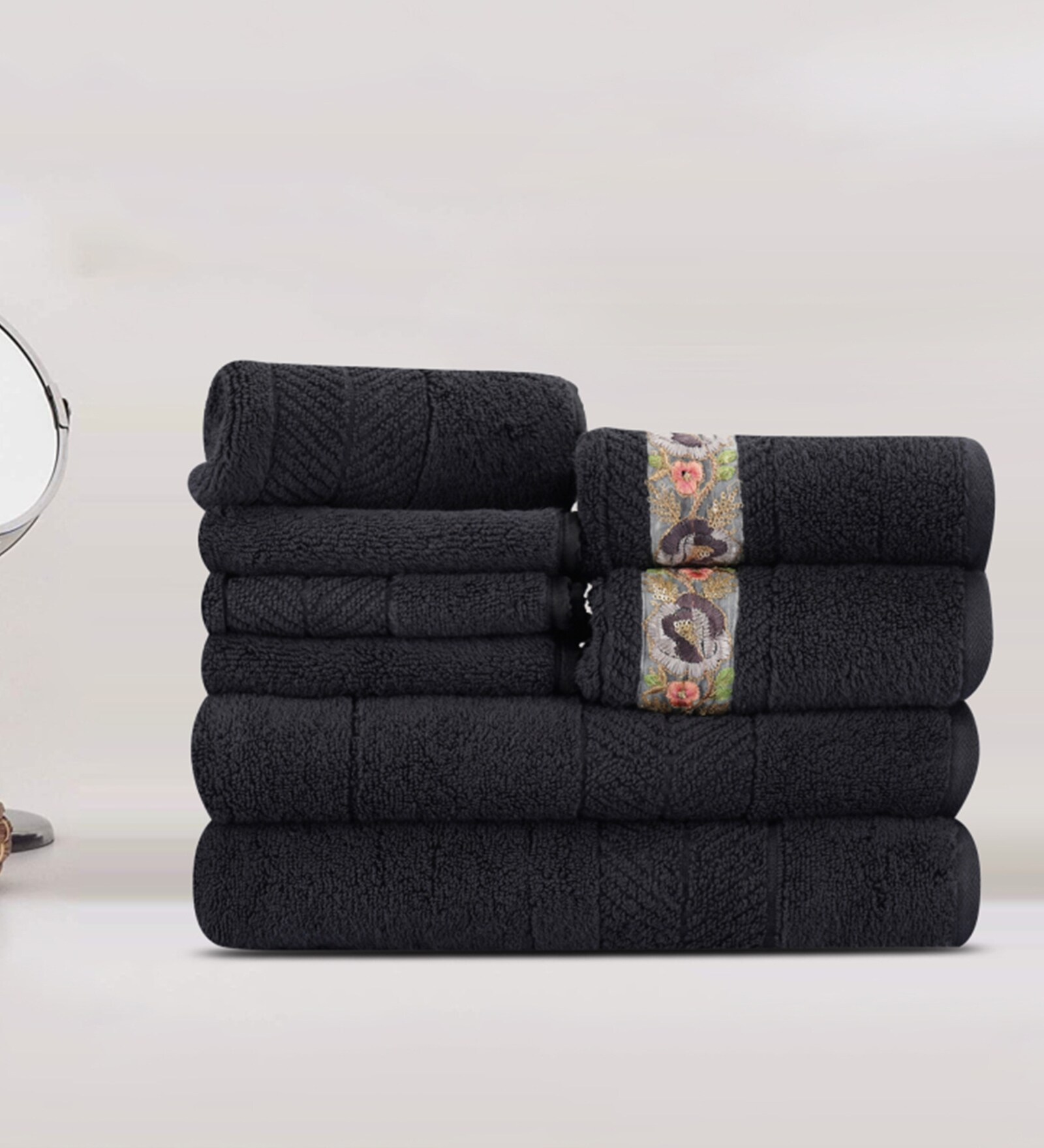 Buy Grey Solid 500 GSM Cotton Towel Sets (Set of 8) by LUSH & BEYOND at