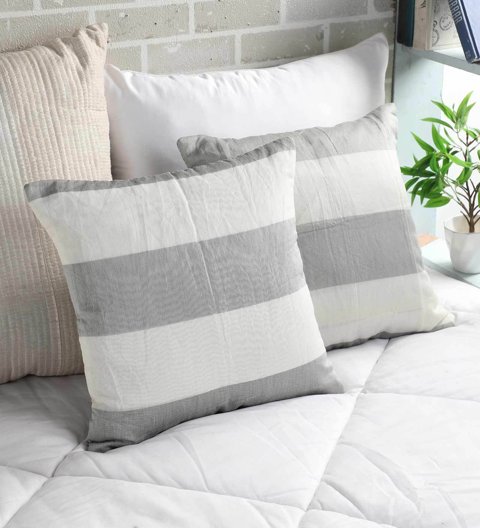 Set of 2 Geometric Pattern Cotton Grey Cushion Covers 16 x 16 inches