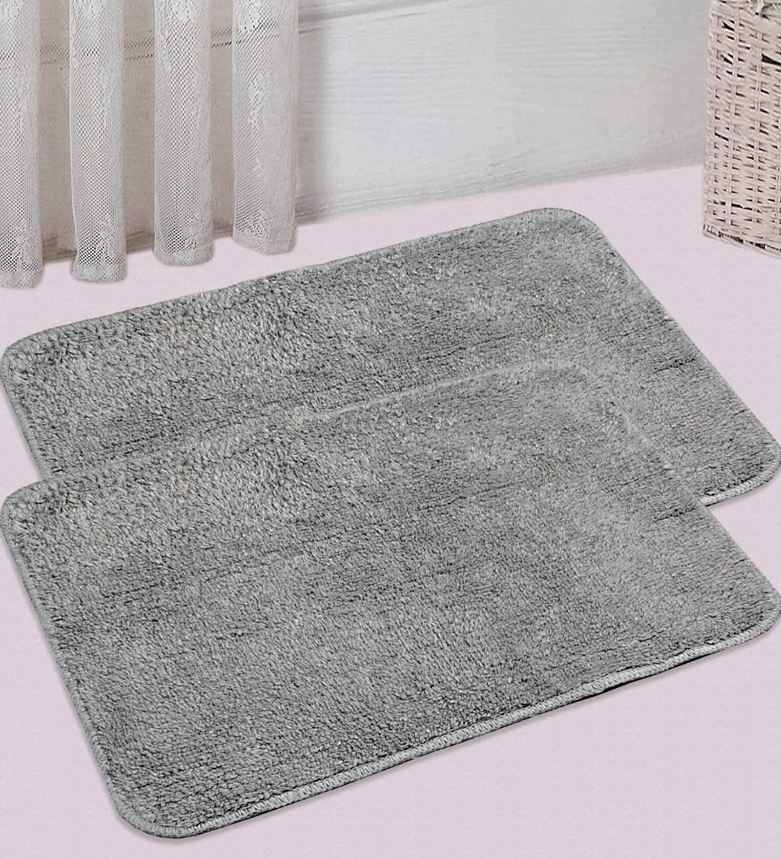 Grey Solid Cotton 24x16 Inches AntiSkid Bath Mats (Set of 2)