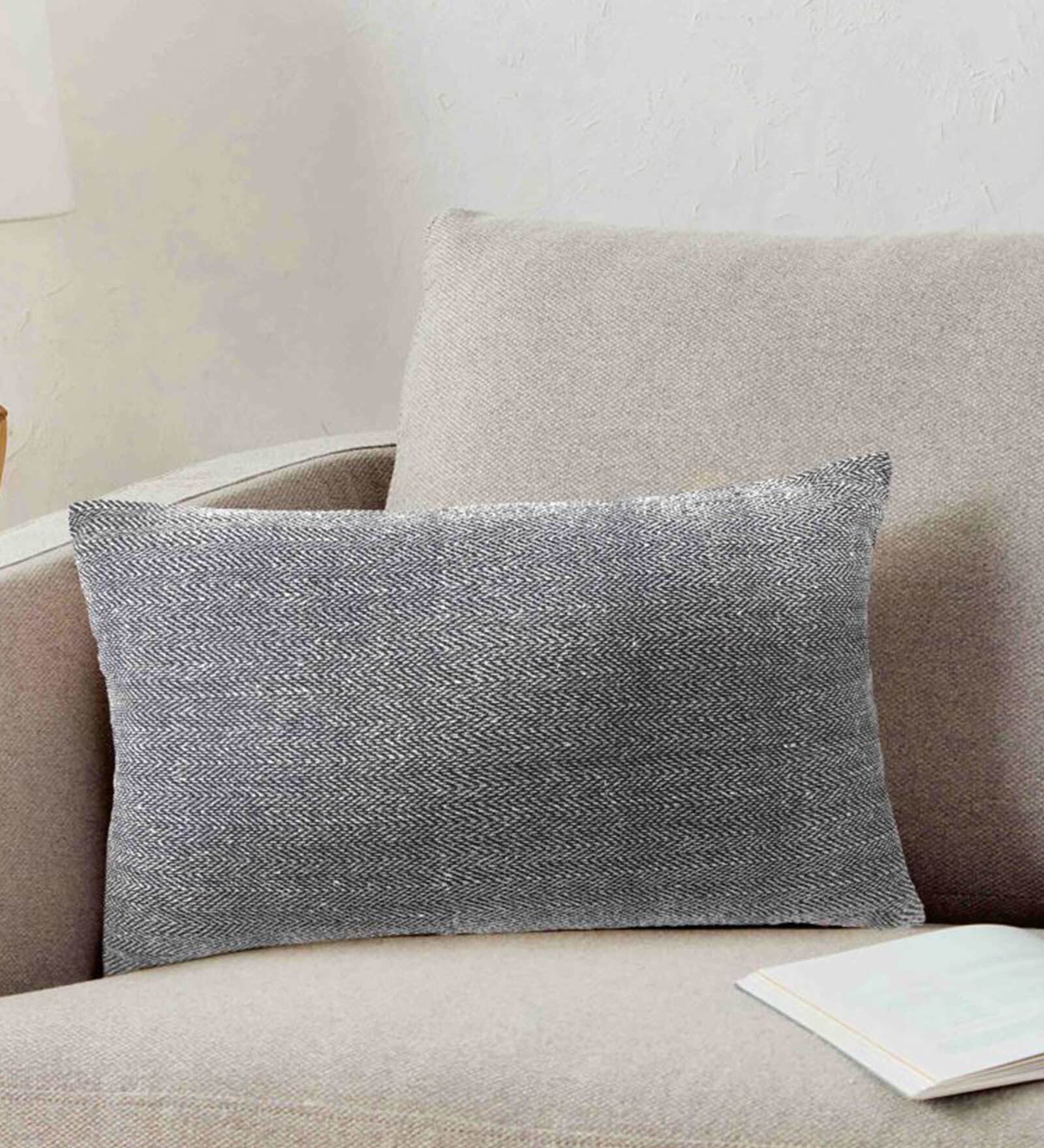 Grey Solid Cotton 24 x 16 Inches Cushion Cover