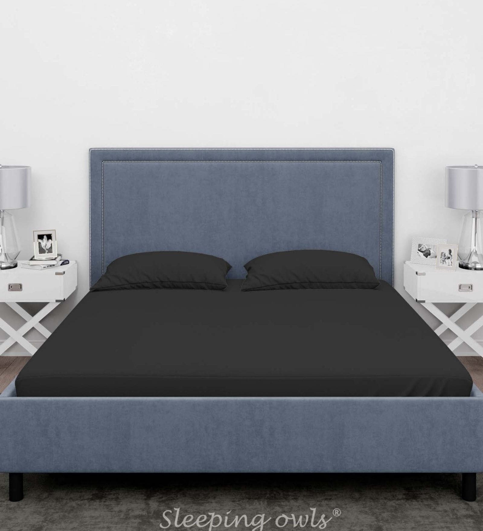 Black Cotton Solid Finest 300TC Plain Super King Bedsheet with 2 Pillow Covers