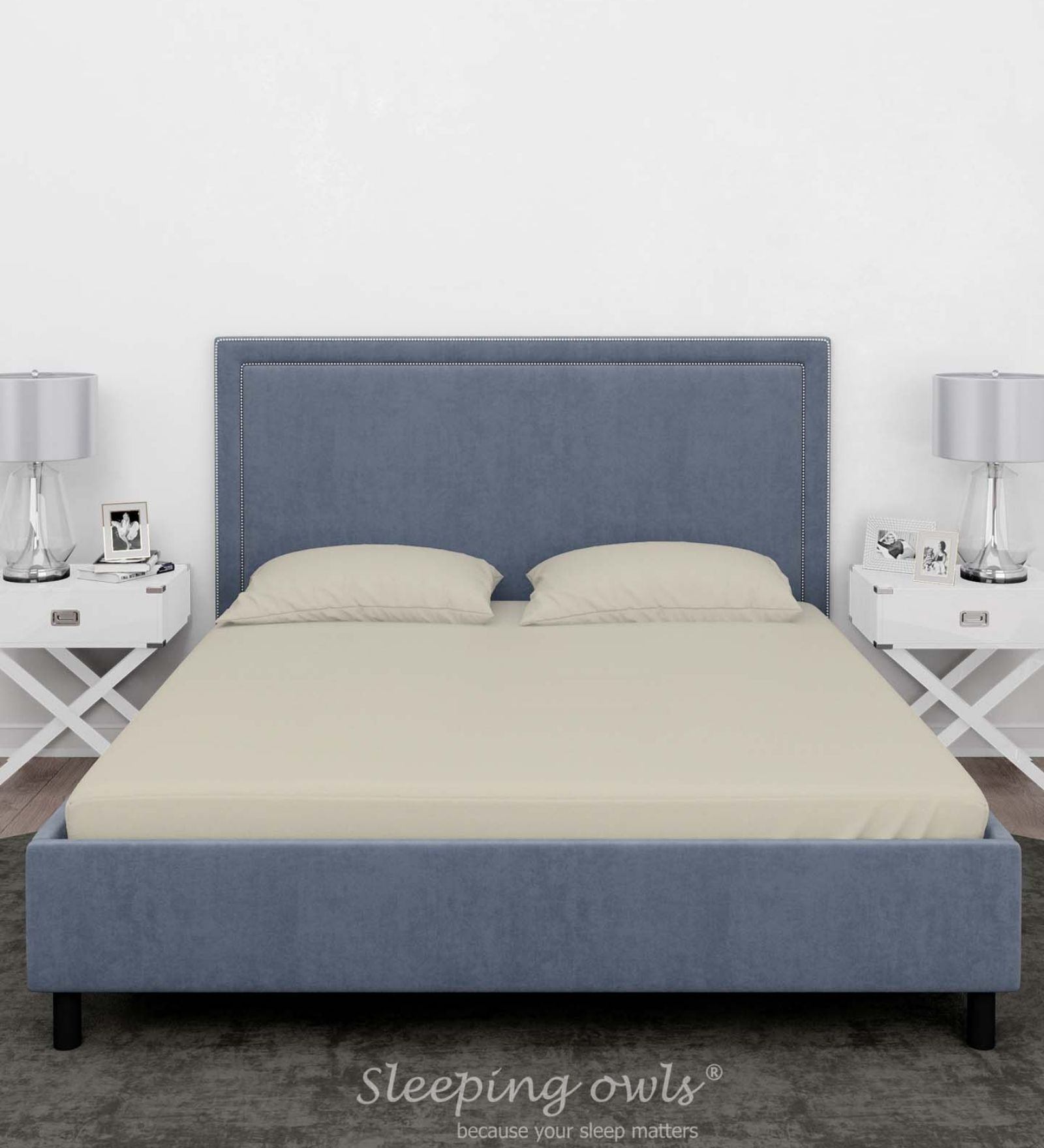 Cream Cotton Solid Finest 300TC Plain Super King Bedsheet with 2 Pillow Covers