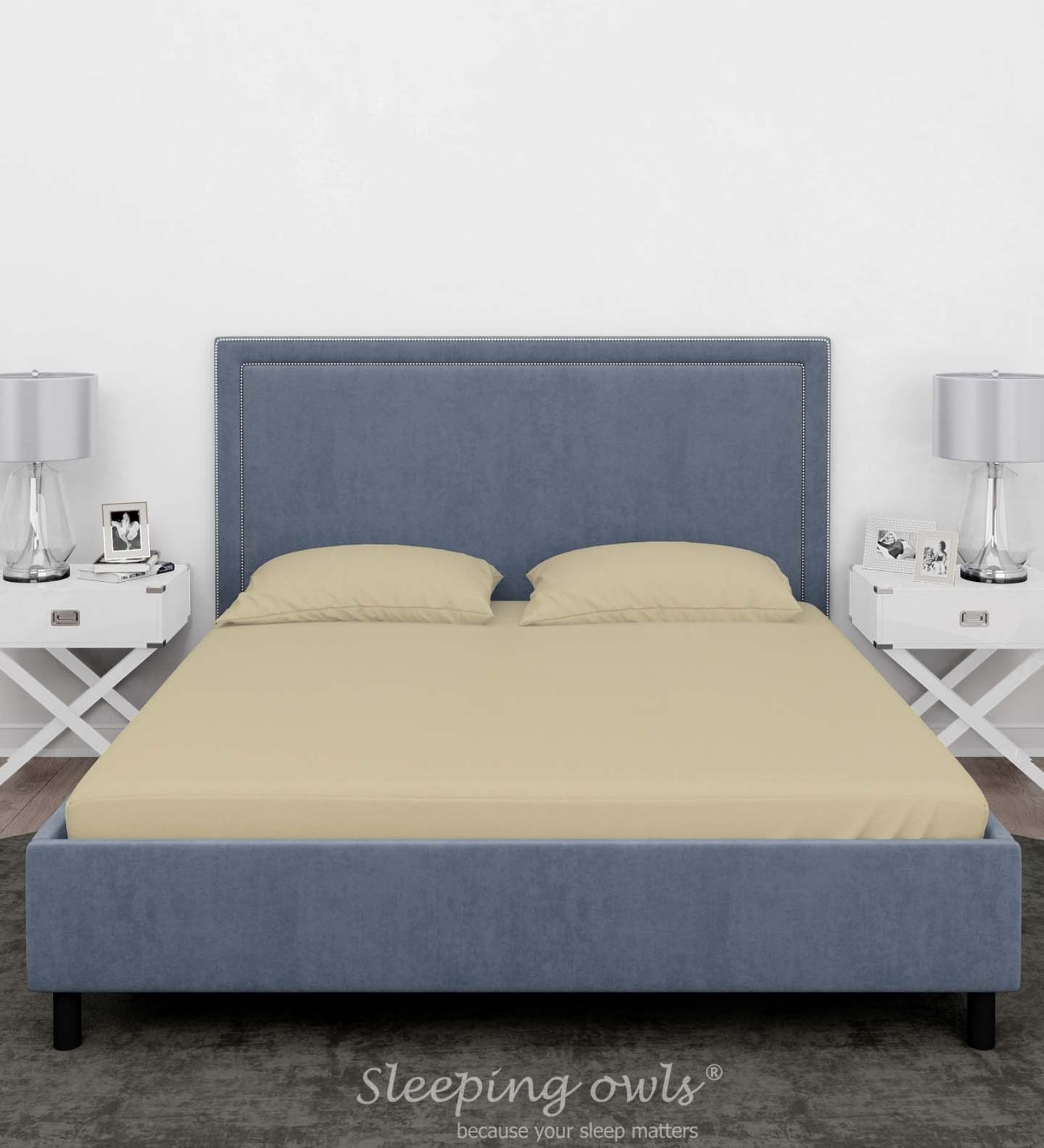 Beige Cotton Solid Finest 300TC Plain Super King Bedsheet with 2 Pillow Covers