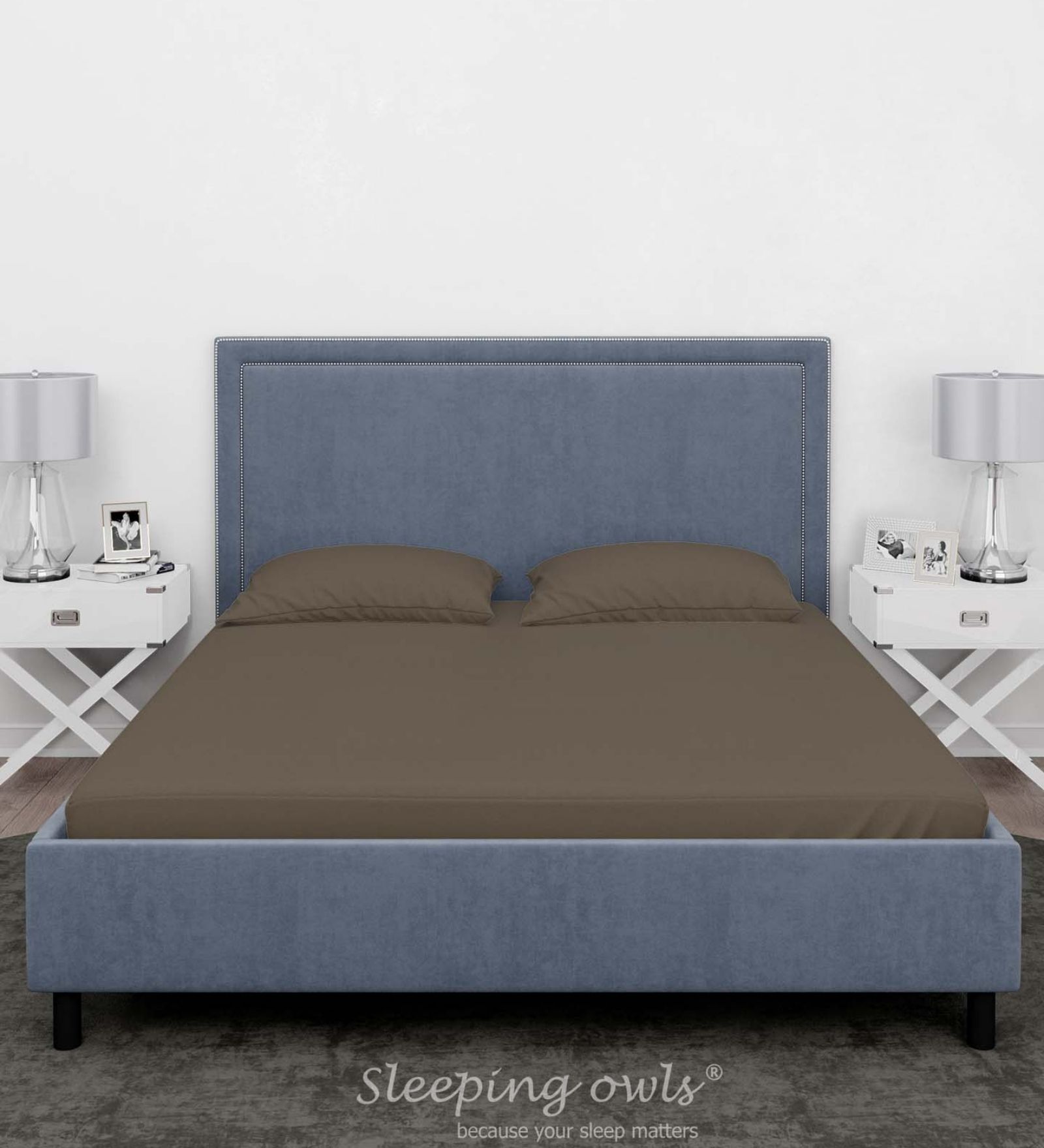 Grey Cotton Solid Finest 300TC Plain Super King Bedsheet with 2 Pillow Covers