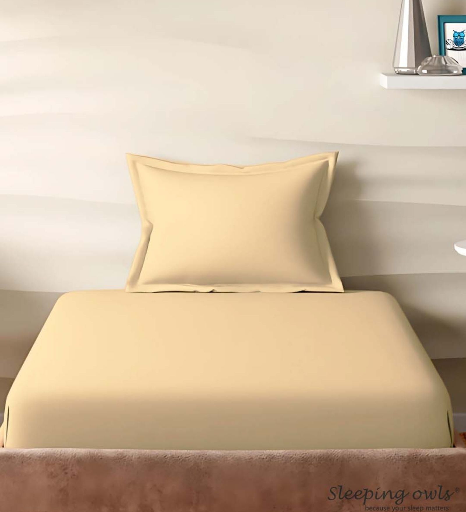 Brown Cotton Solid 210TC Plain Single Bedsheet with 1 Pillow Cover