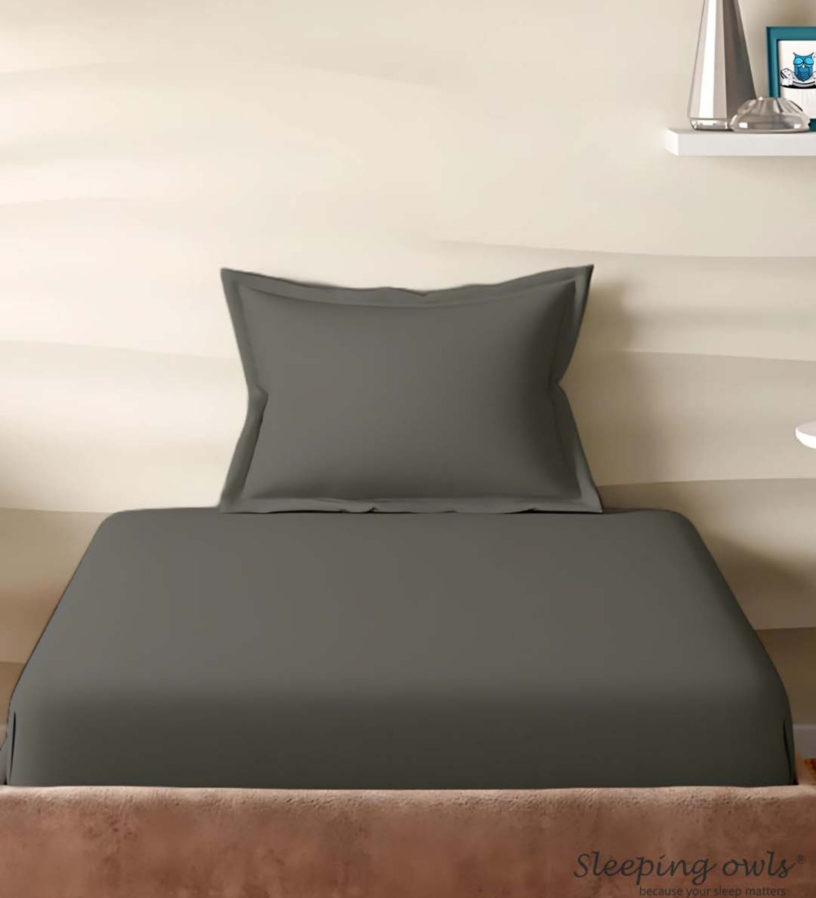 Grey Cotton Solid 210TC Plain Single Bedsheet with 1 Pillow Cover