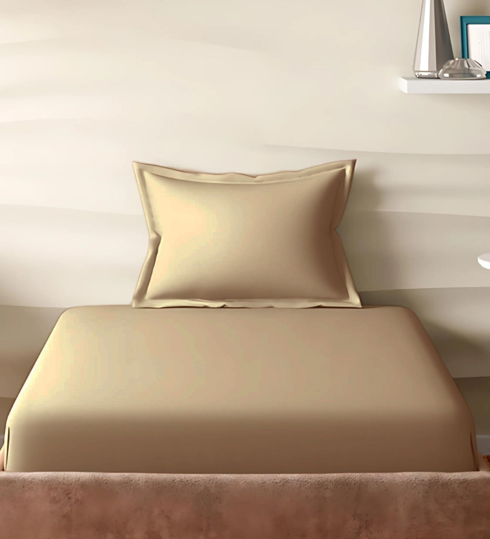 Brown Cotton Solid 210TC Plain Single Bedsheet with 1 Pillow Cover