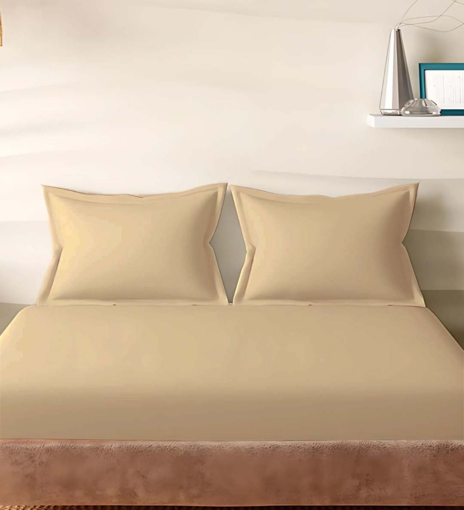 Brown Cotton Solid 210TC Plain Super King Bedsheet with 2 Pillow Covers