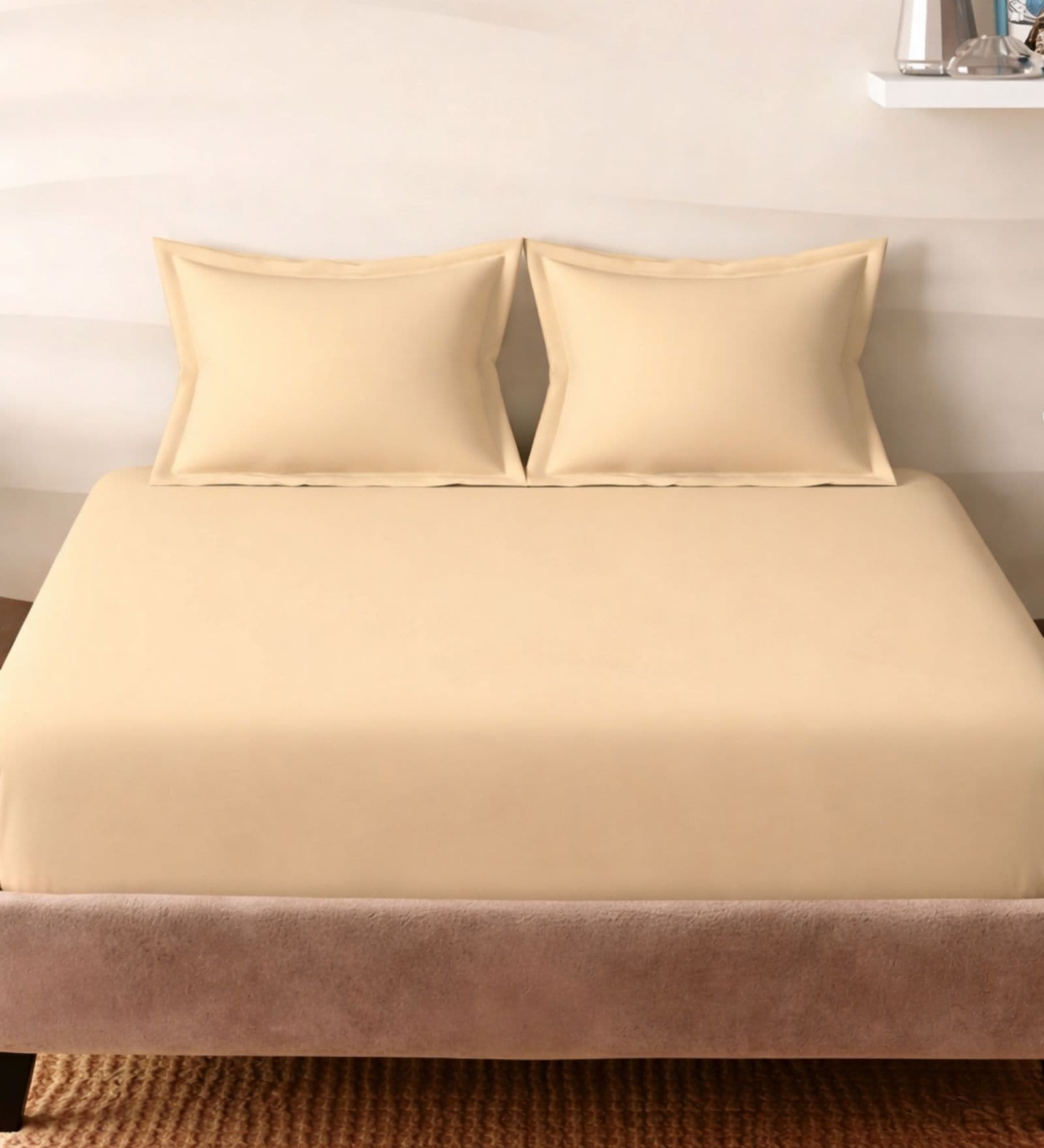 Brown Cotton Solid 210TC Plain Super King Bedsheet with 2 Pillow Covers