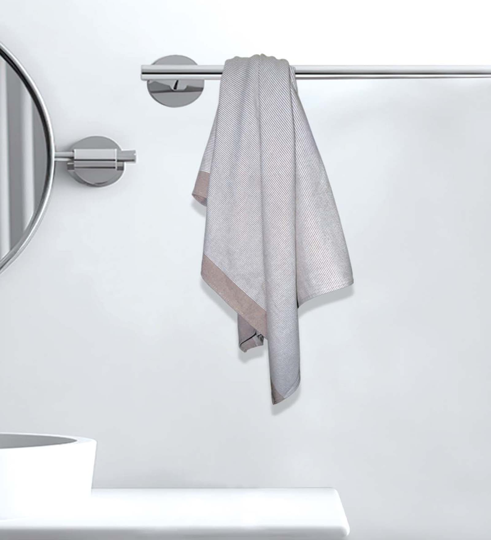 Grey Cotton Striped 220 GSM Bath Towels 2 Pc