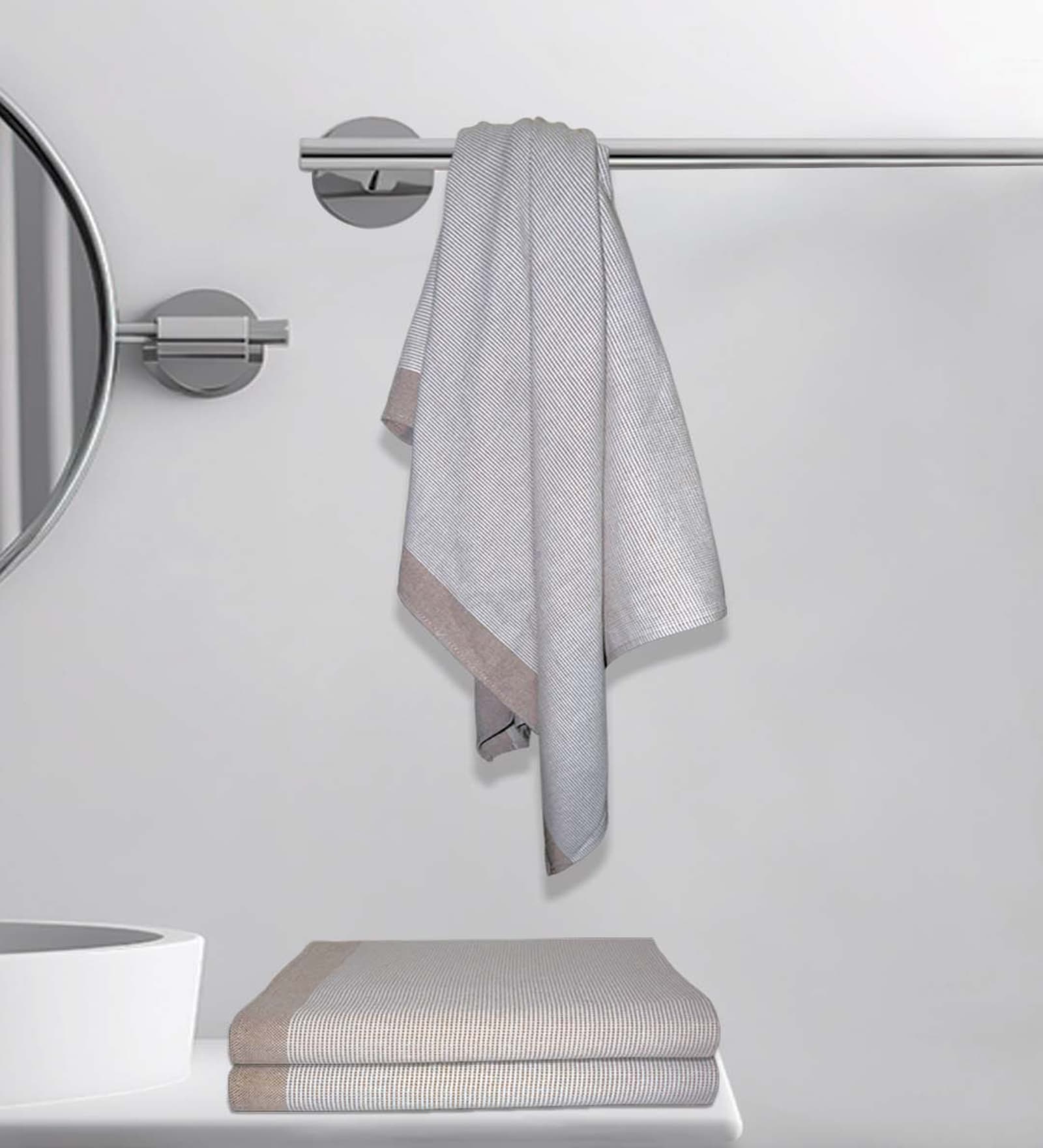 Grey Cotton Striped 220 GSM Bath Towels 3 Pc
