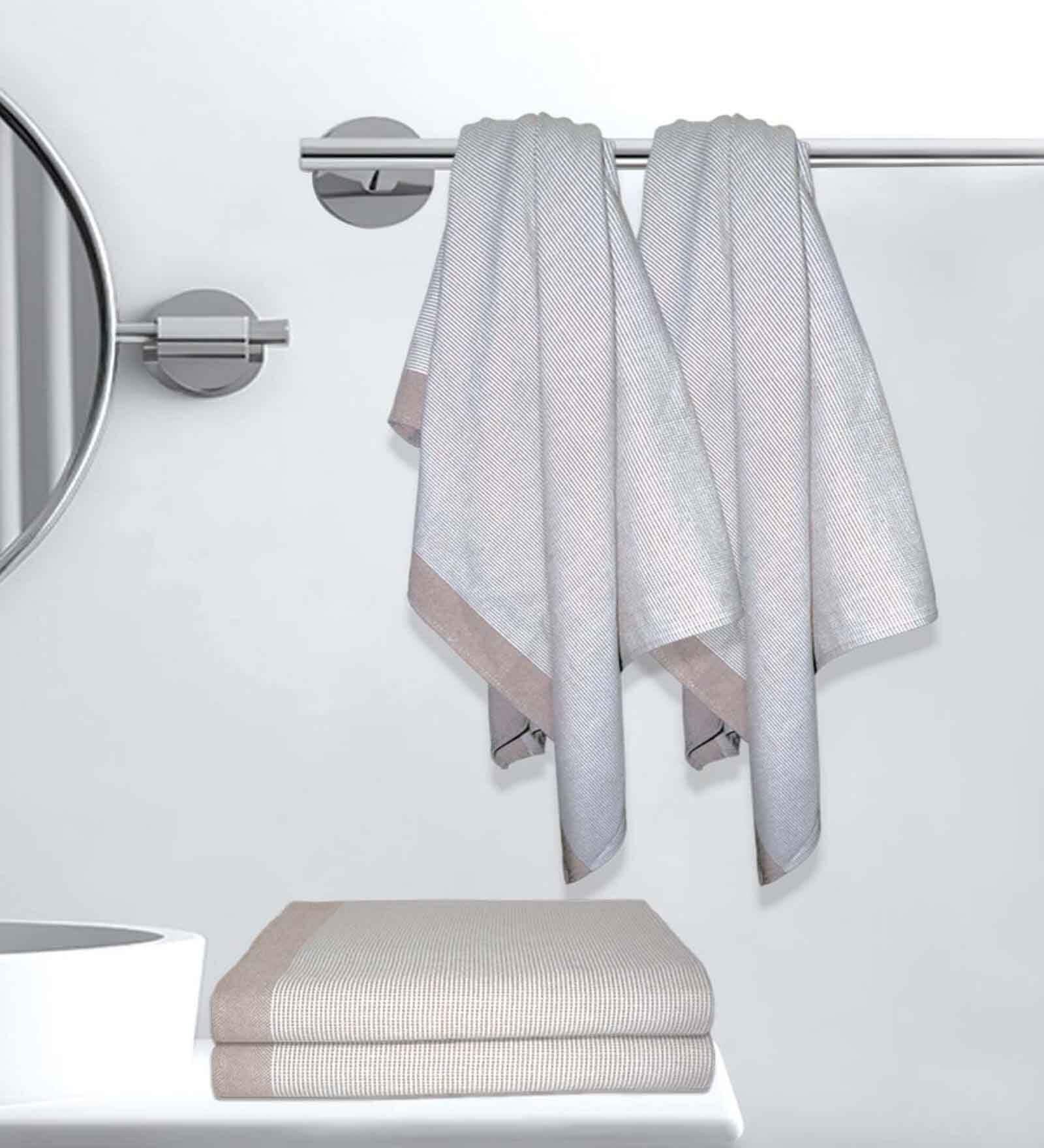 Grey Cotton Striped 220 GSM Bath Towels 4 Pc