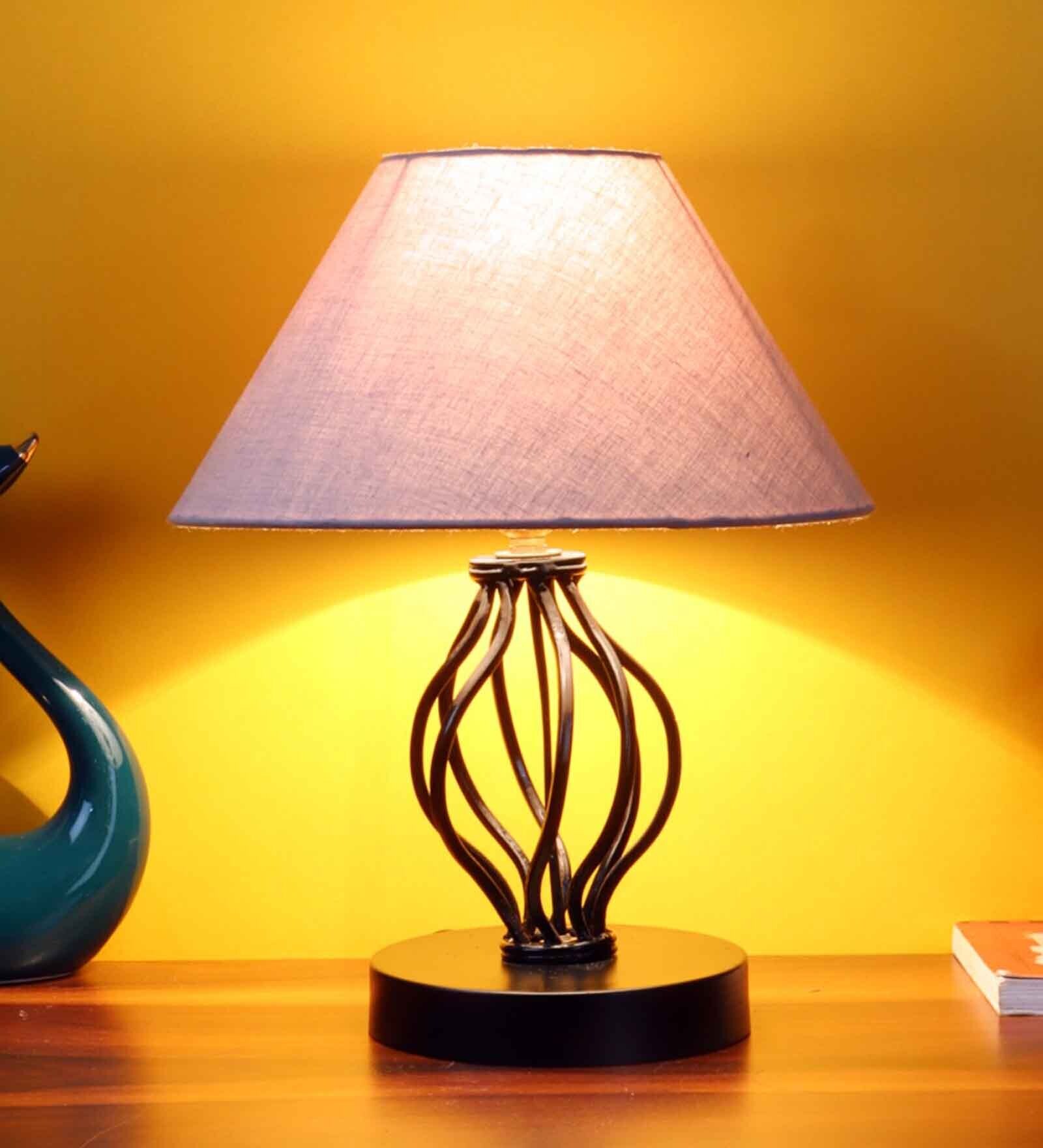 Belgium Grey Cotton Shade Night Lamp With Iron Base