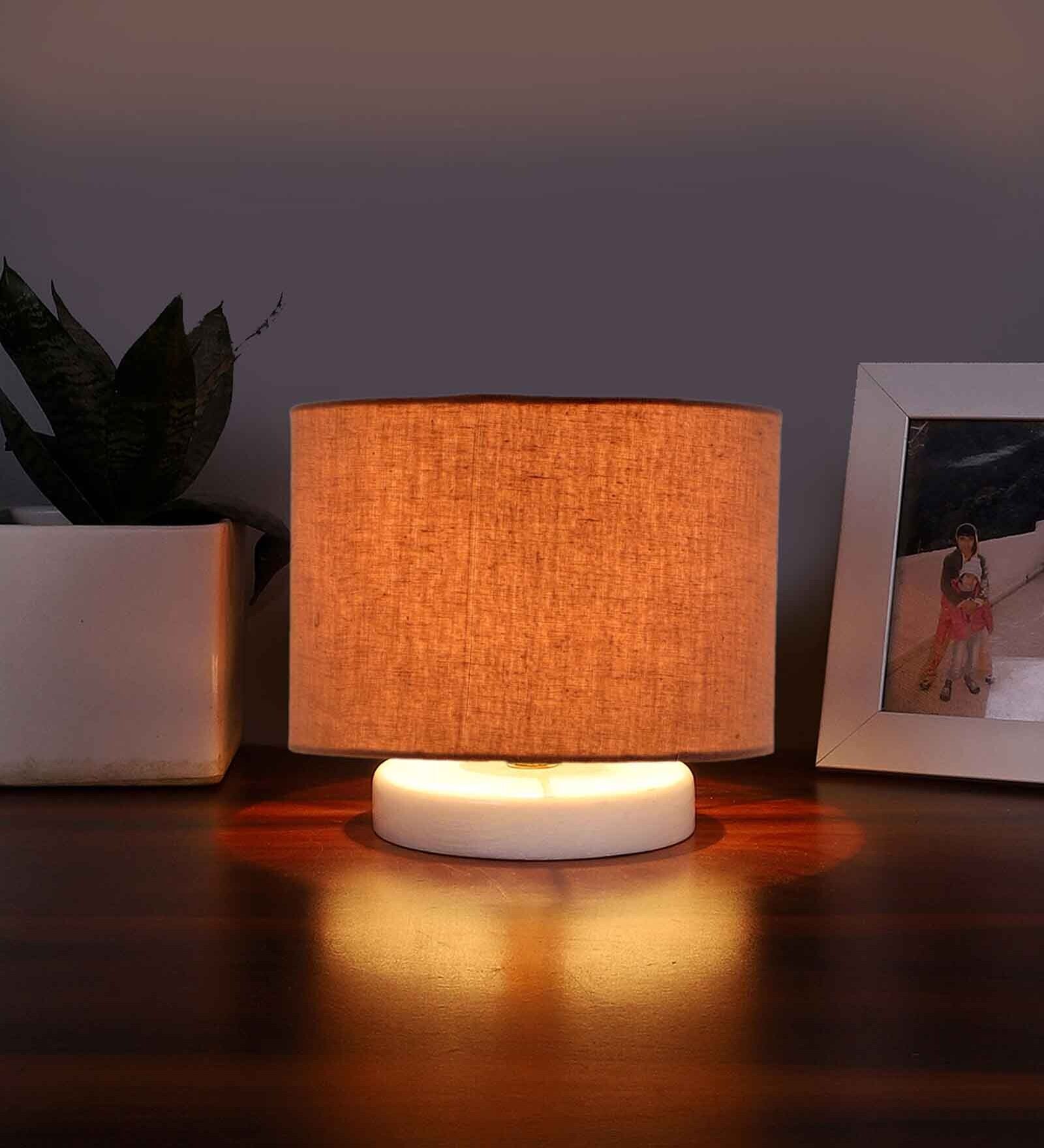 Grey Cotton table lamp with White wood base5