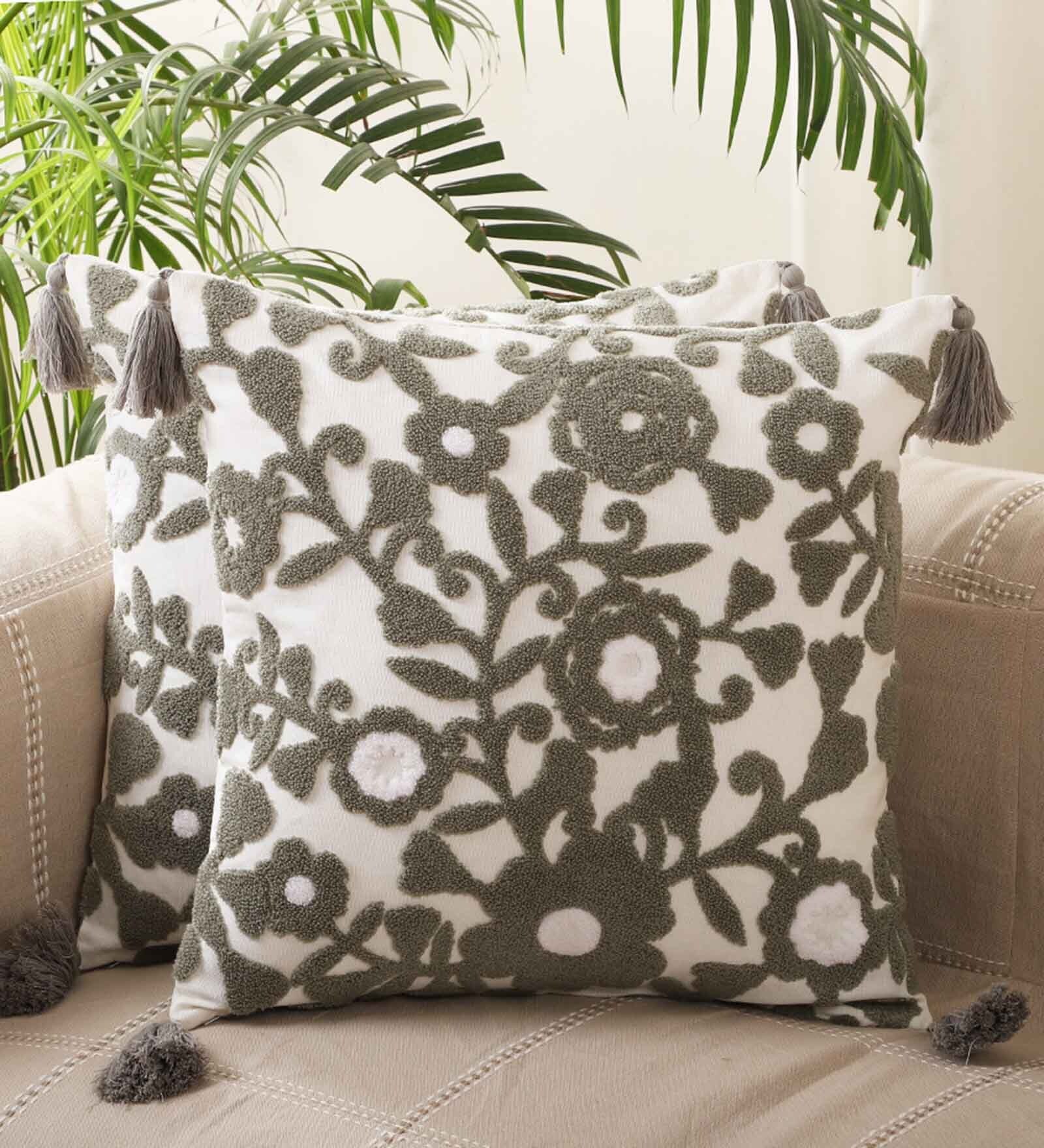 Grey Cotton Textured 18x18 inches Cushion Covers (Set of 5)