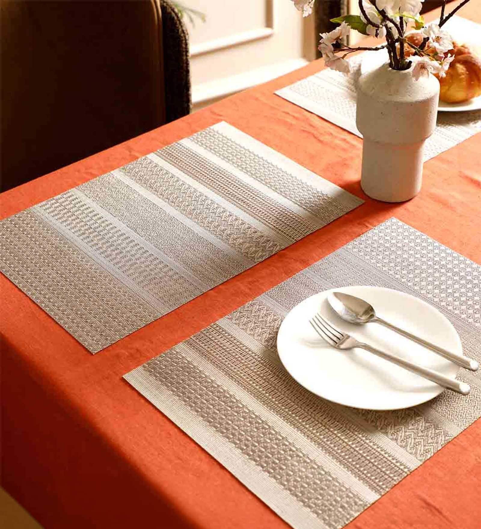 Grey Delcy Rectangular PVC Dining Table Placemat