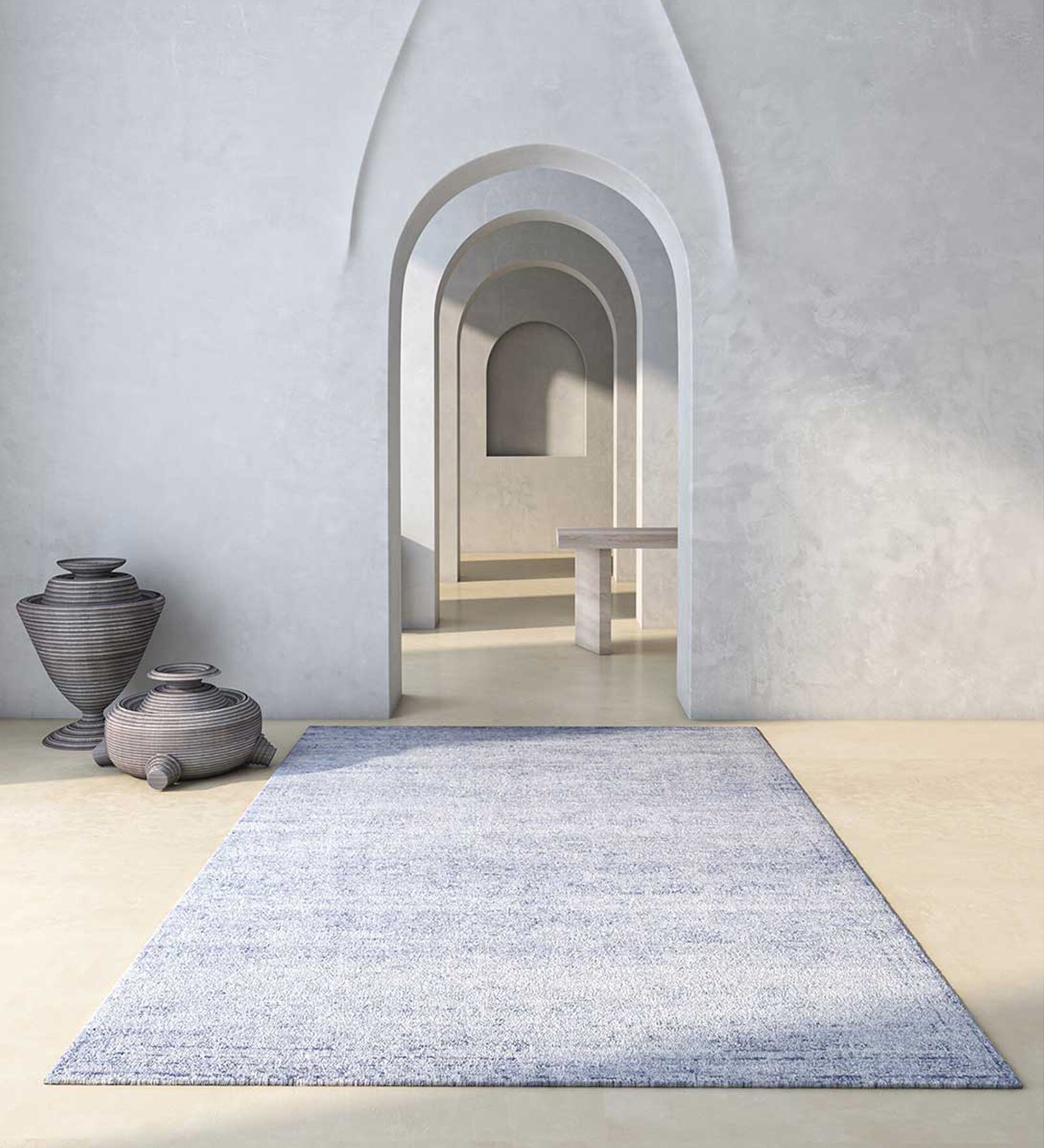 Grey Distressed Wool 8 ft x 10 ft Hand Knotted Carpet