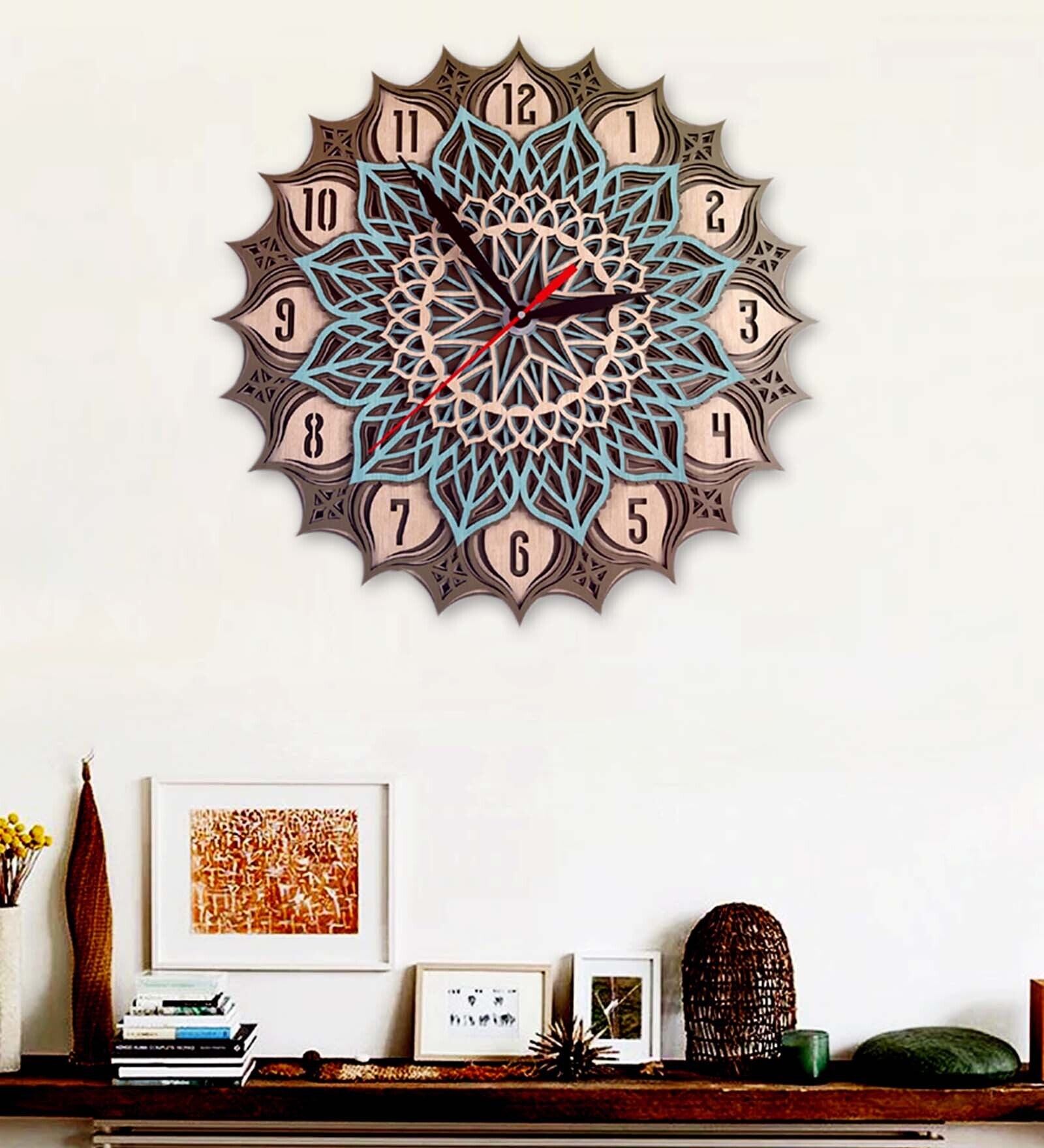 Grey Engineered Wood Lace Modern Wall Clock