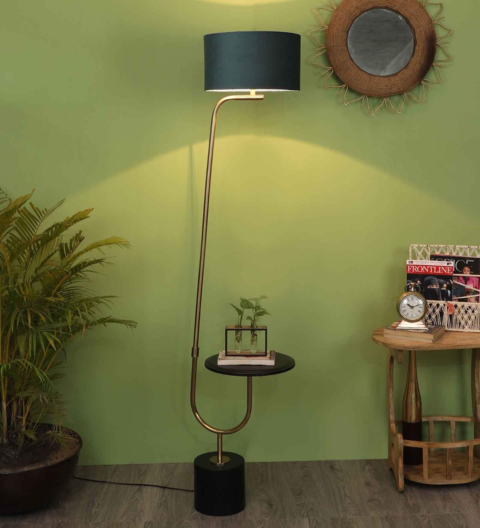 Buy Grey Fabric Shade Floor Lamp With Black & Gold Base By Sapphire at