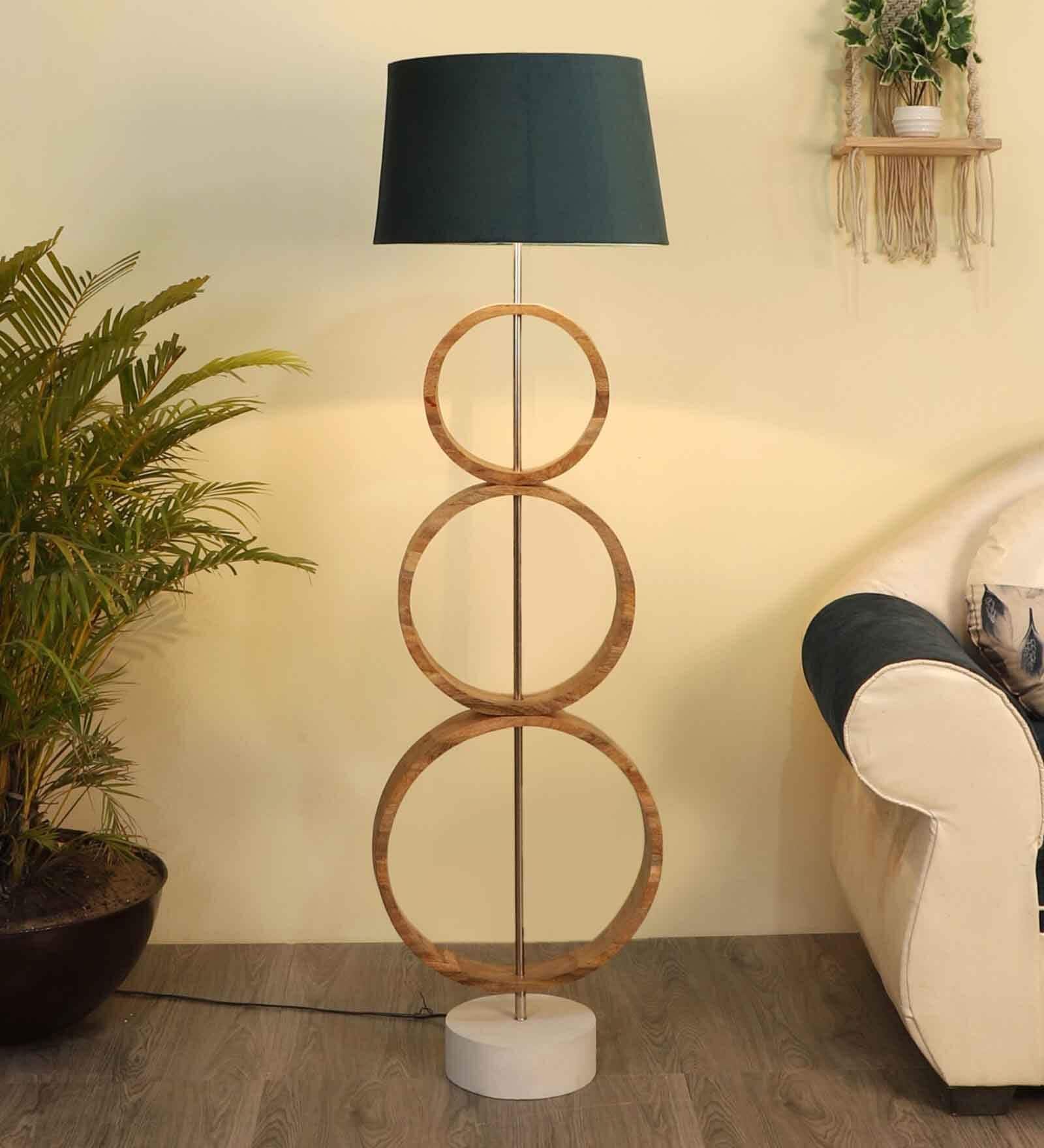Grey Fabric Shade Novelty Floor Lamp With Wood Base