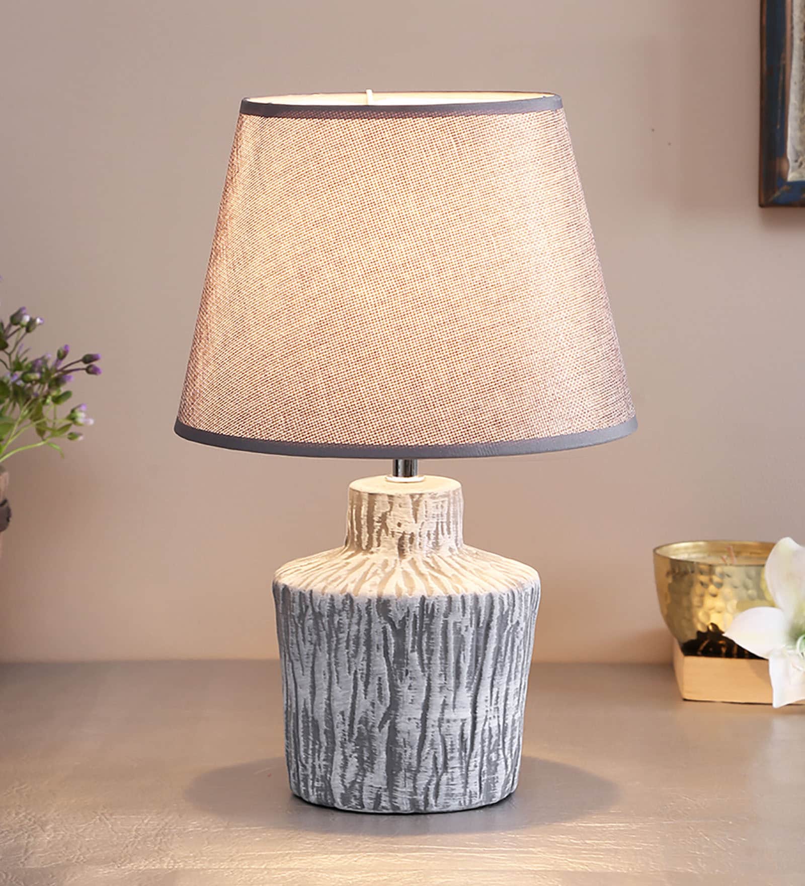 Grey Shade Table Lamp with Ceramic Base