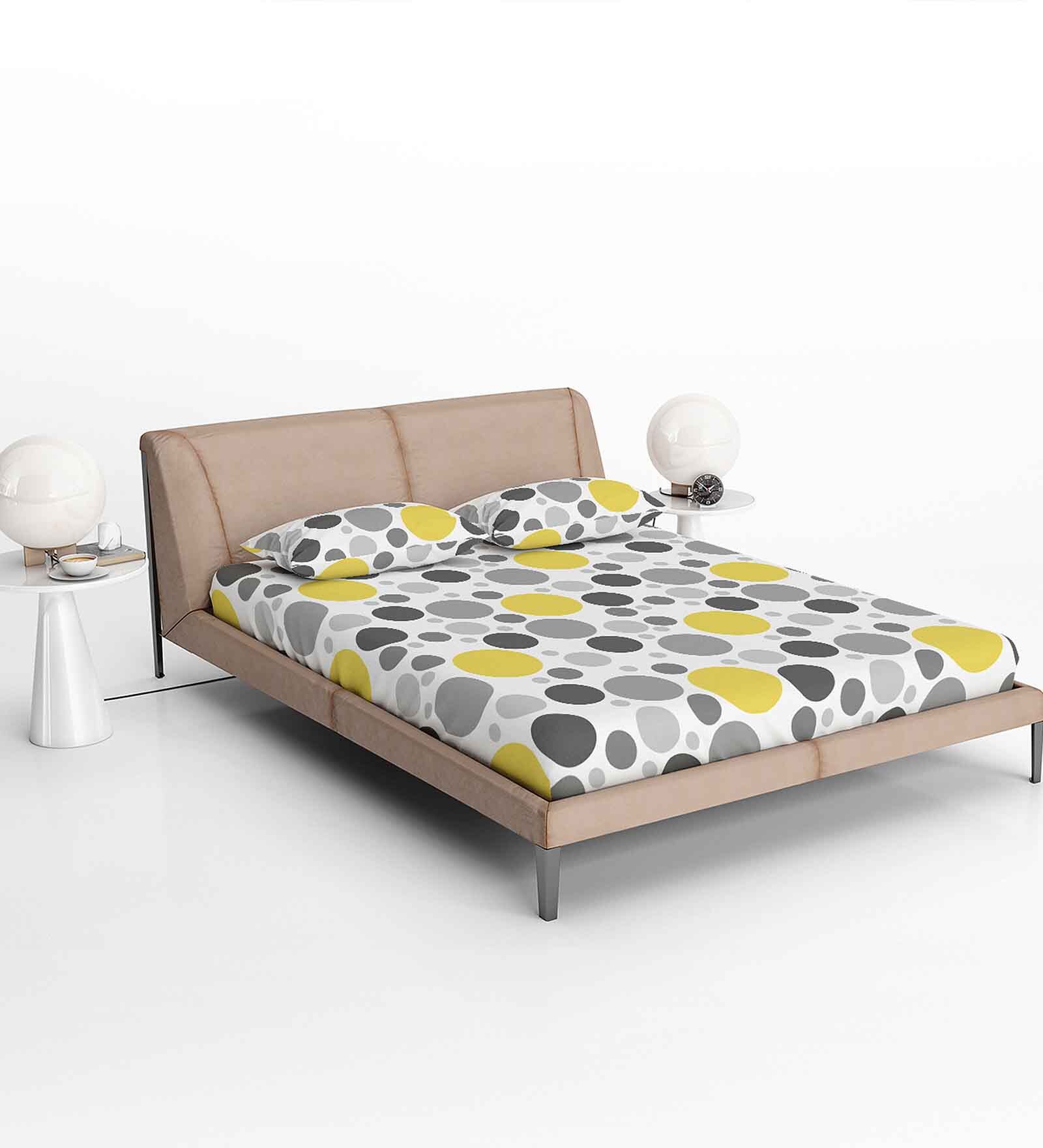 Grey Fitted 120 TC Cotton 1 Bedsheet & 2 Pillow Covers