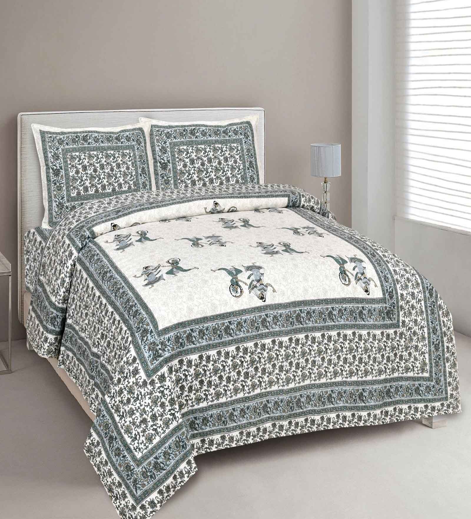 Grey Floral 144 TC Cotton King Bedsheet and 2 Pillow Cover