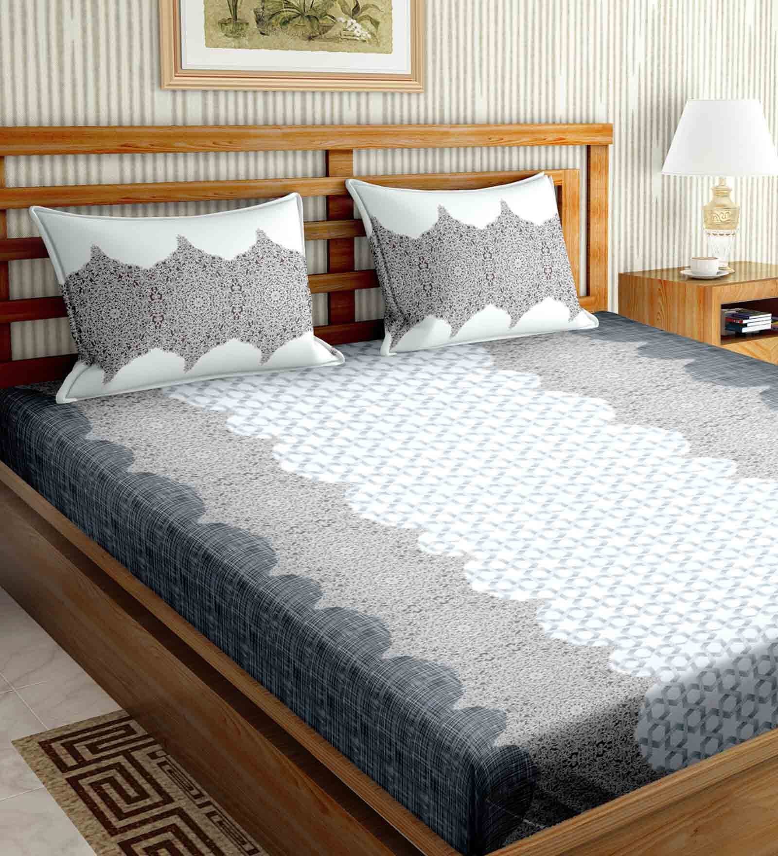 Buy Grey Traditional 160 Tc Cotton 1 Double Queen Size Bedsheet With 2