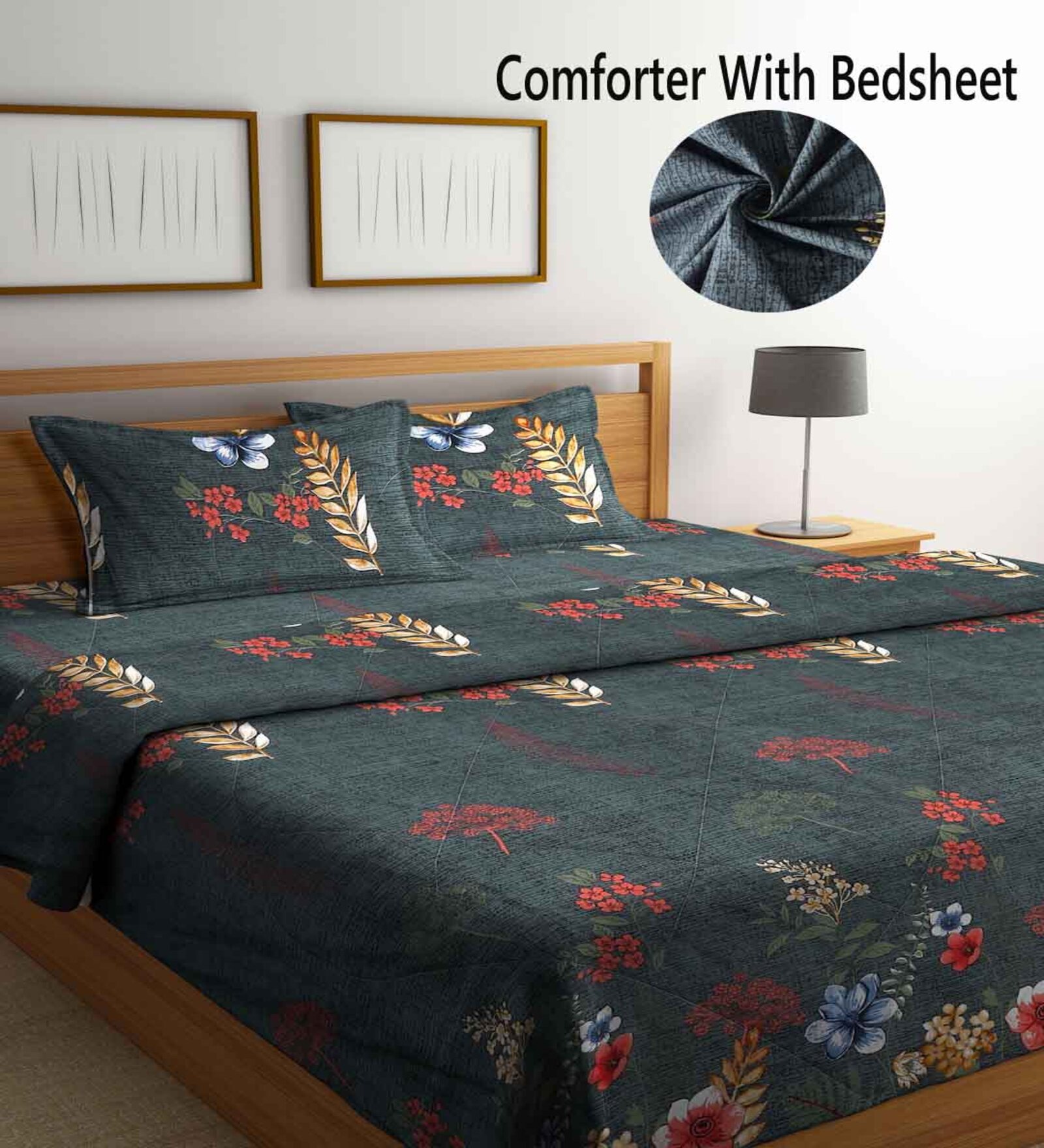 Buy Grey Floral TC Poly Cotton Set Of Double Bed Bedding Sets By Fabinaliv At OFF By