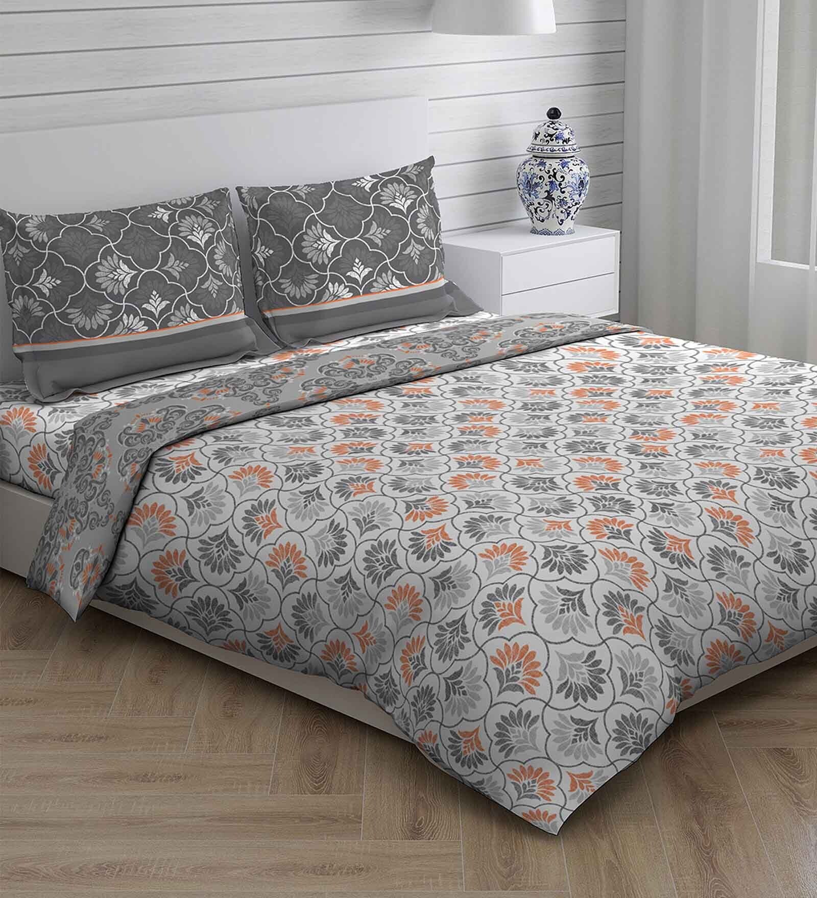 Grey Patterned 225 TC Cotton 4 Pieces Bedding Set Siena Collection