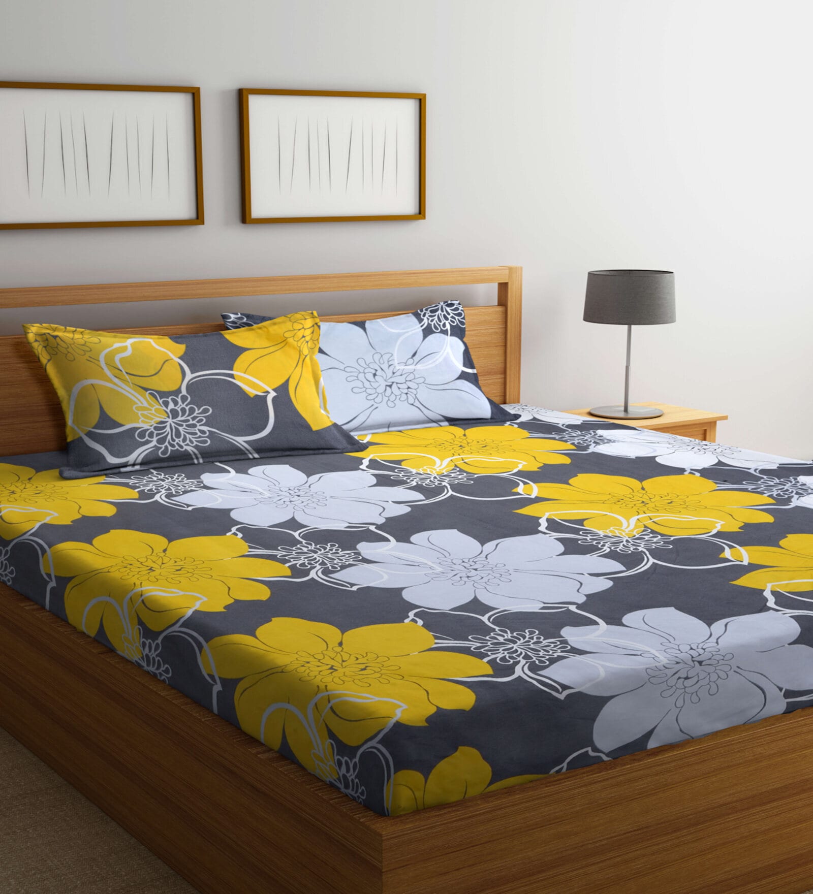 Buy Grey Floral 300 Tc Cotton Blend Double Queen Bedsheet With 2 Pillow Covers By Arrabi At 70 7823