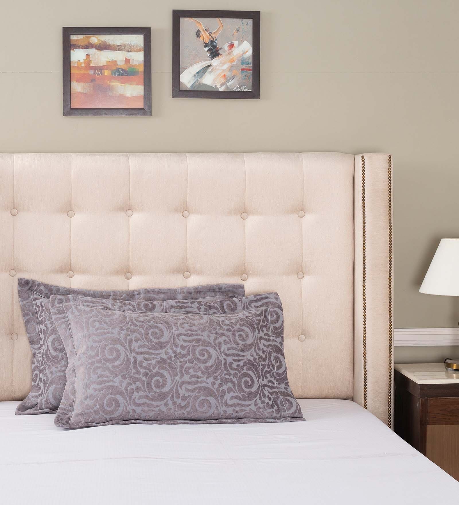Grey Floral 400 TC 20X30 Inches Pillow Sham (Set of 2) Grandeur Collection