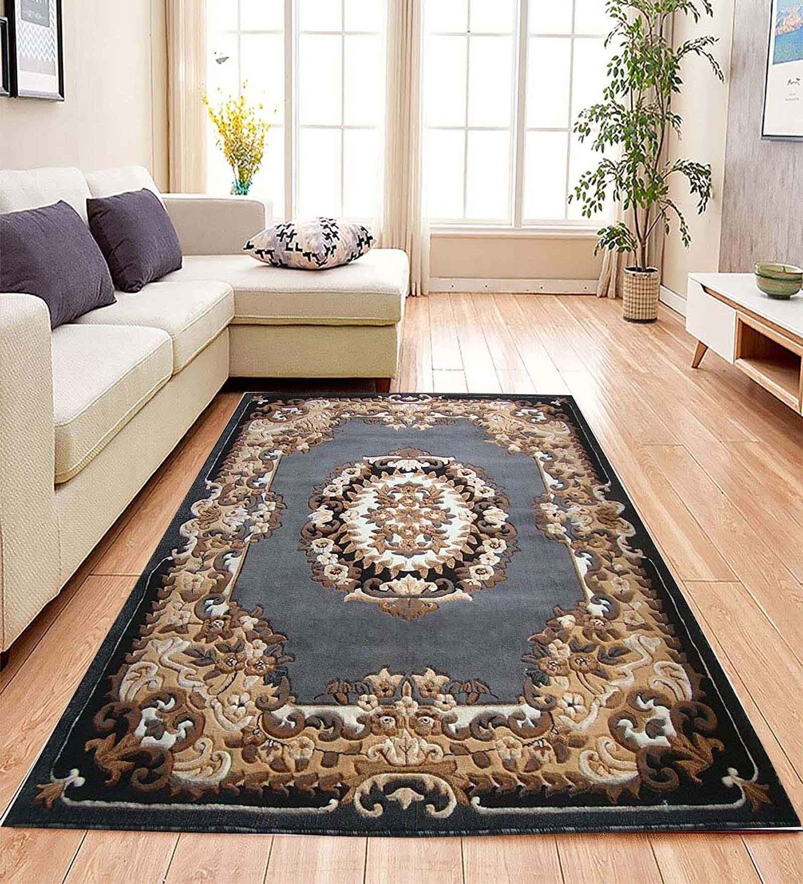 Buy Grey Floral Acrylic 5 ft X 7 ft Machine Made Carpet by Rida ...