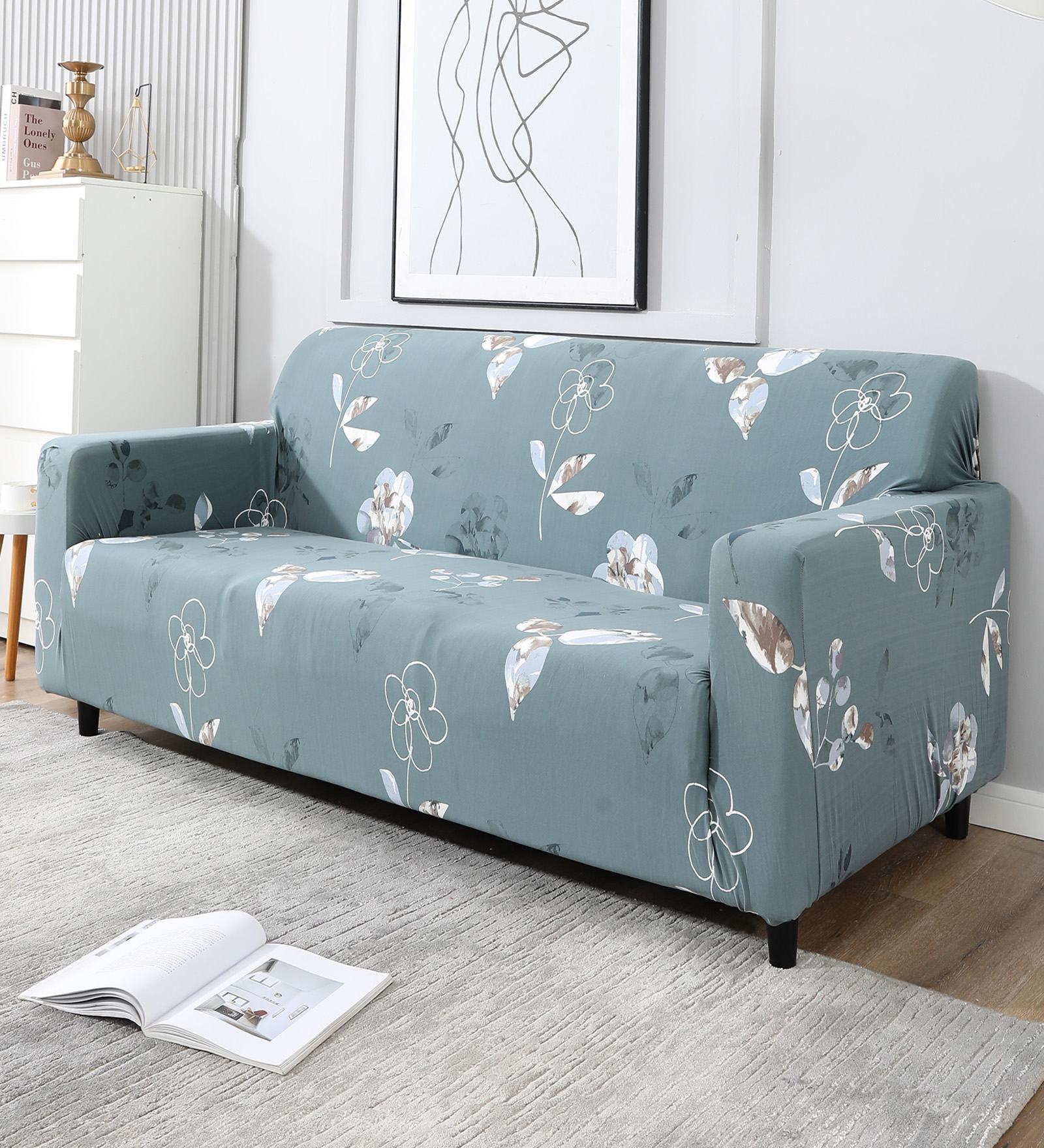 Grey Floral Polyester 3 Seater Sofa Cover