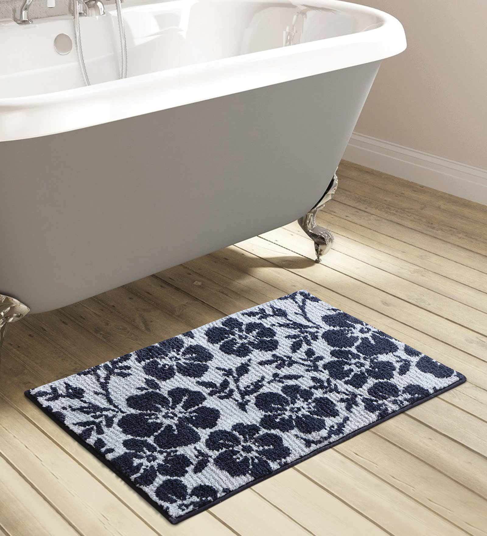Grey Floral Polyester AntiSkid Bathmat