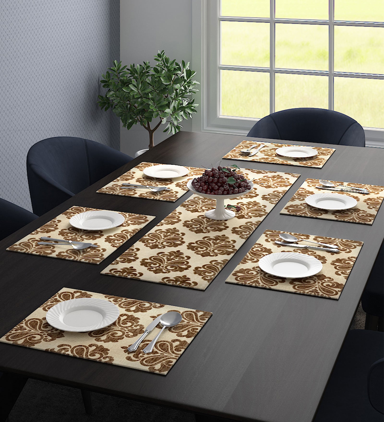 Dexter (18x13) Beige Polyester (Set of 7) Table Linen Set