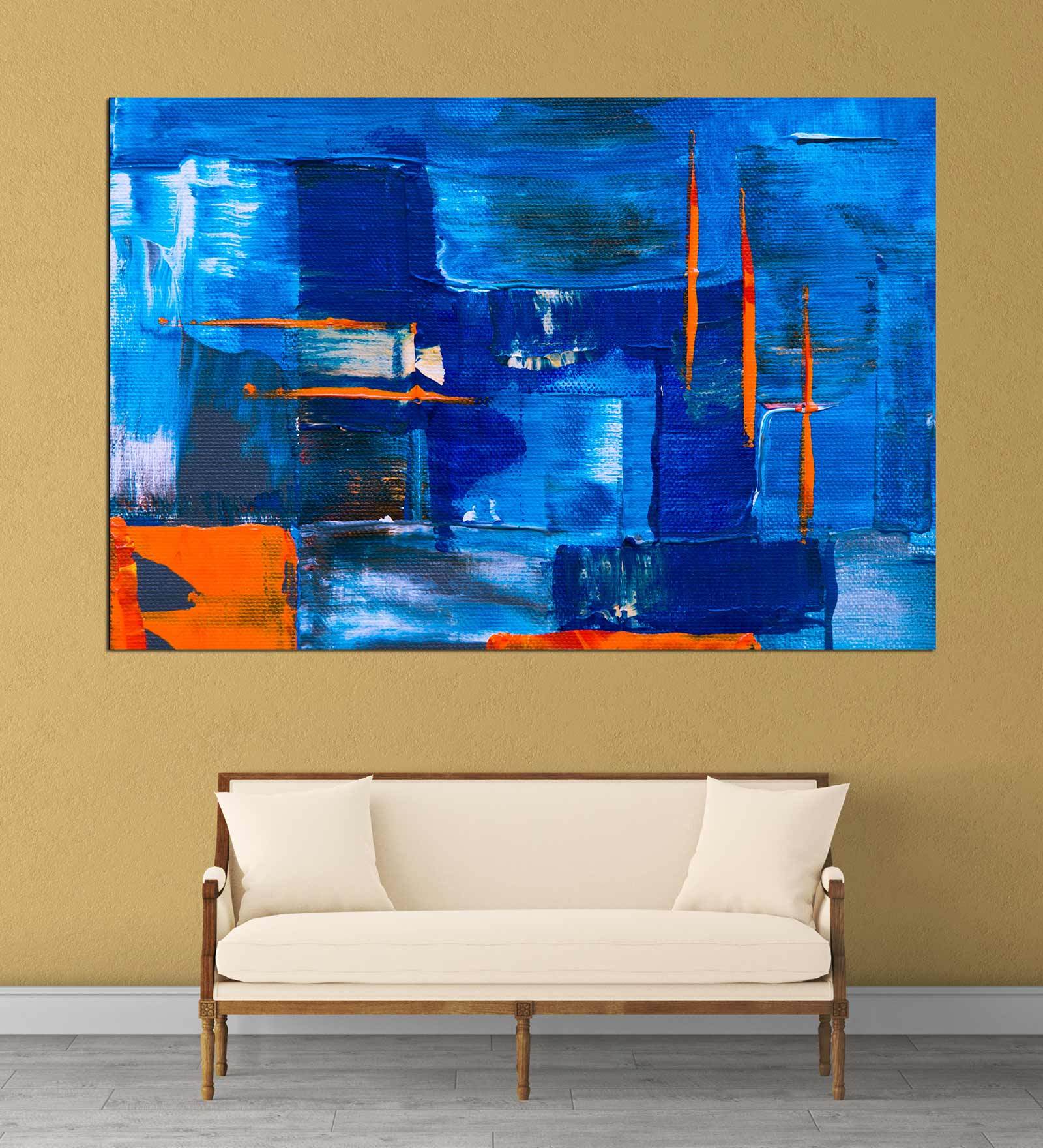 Abstract In Blue Canvas Framed Art Print (33 x 21 Inches)