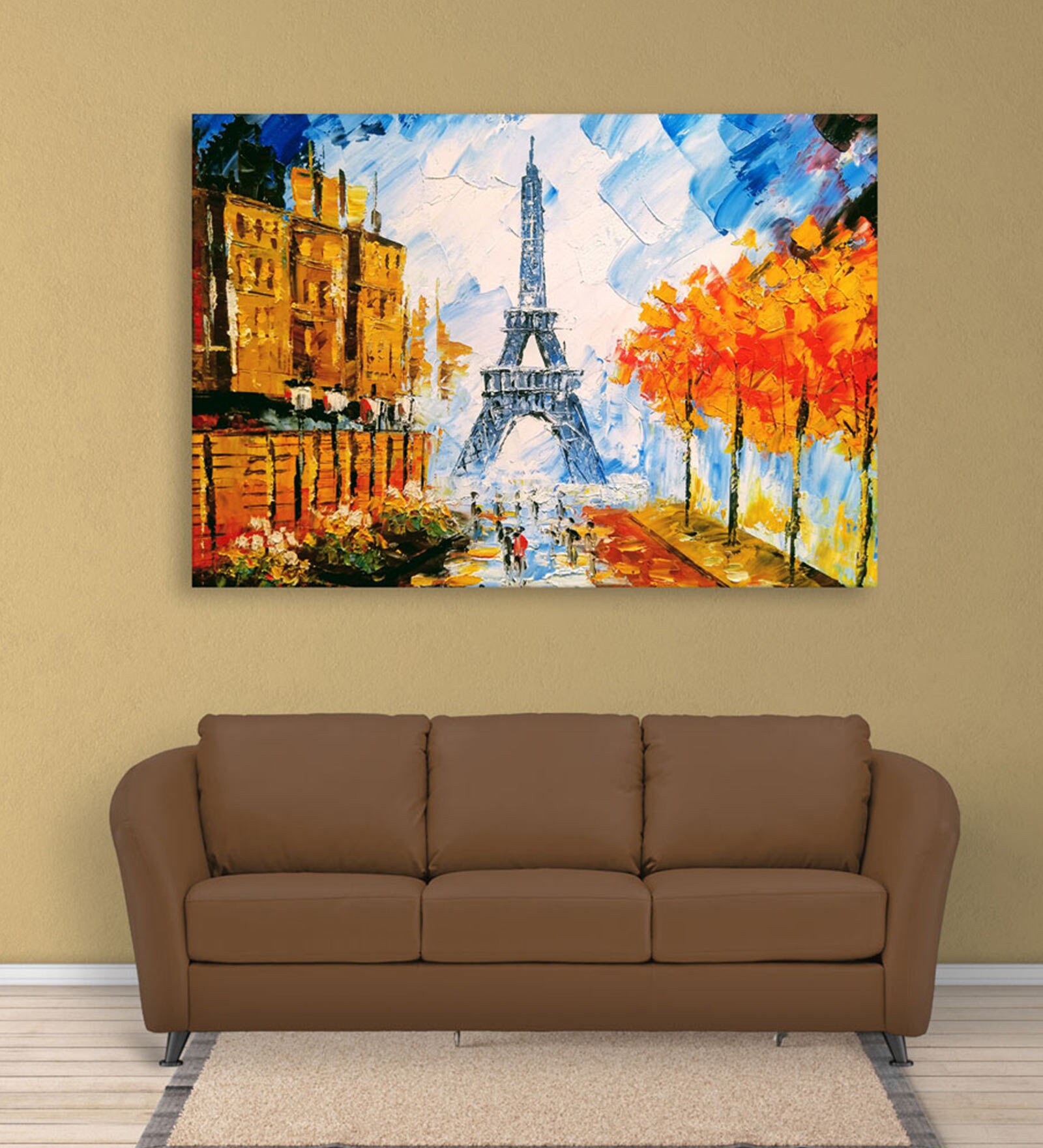 Eiffel Tower In Grey Canvas Framed Art Print (33 x 21 Inches)