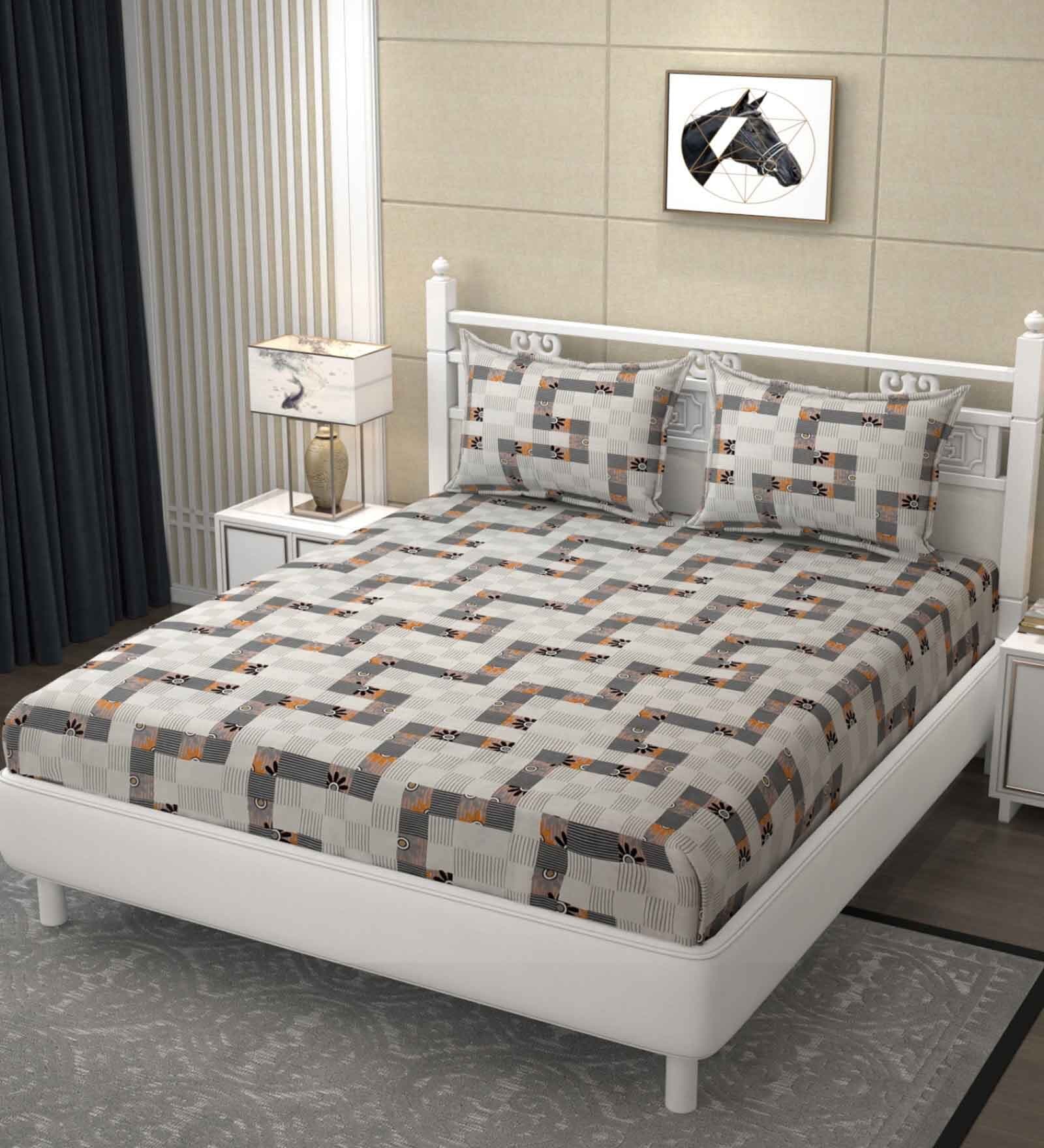 Grey Geometric 200 TC Ultrasoft Microfiber Queen size Flat Double Bedsheet With Two Pillow Covers (90x90 inches) Grey Geometric 200 TC Ultrasoft Microfiber Queen size Flat Double Bedsheet With Two Pillow Covers (90x90 inches)