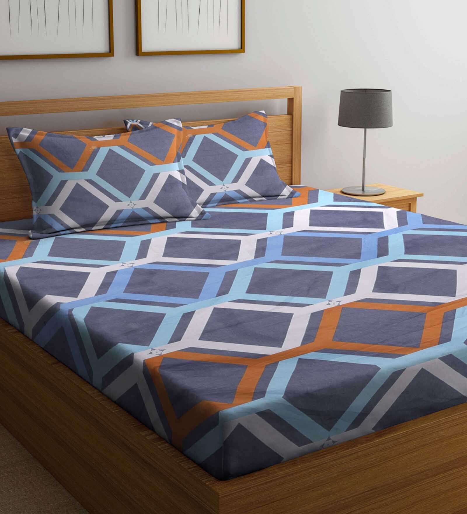 Buy Grey Geometric 300 Tc Cotton Blend King Sized Bed Sheets With 2 Pillow Covers By Arrabi At 3617