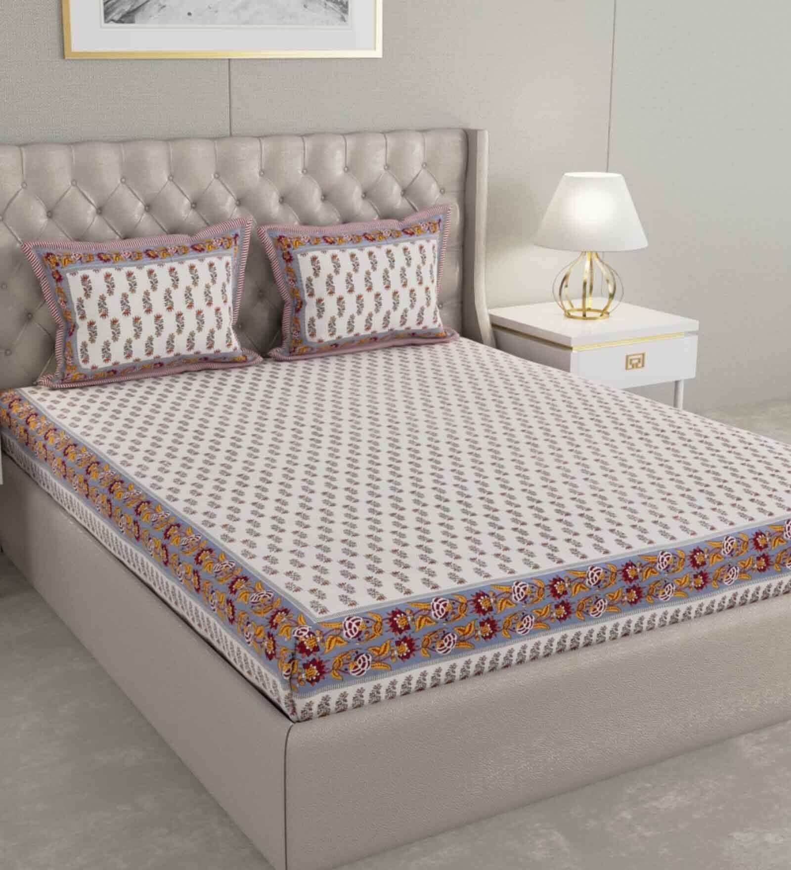 Brown Traditional 600 Tc Cotton Double King Sized Bedsheet With 2 Pillow Covers