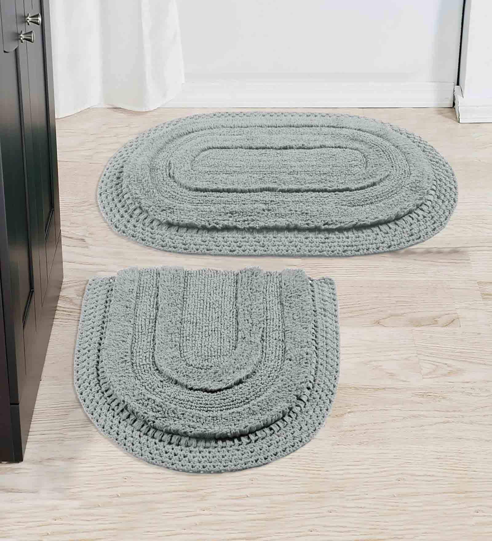 Grey Geometric Cotton 19x27 Inches AntiSkid (Set of 2) Bath Mats
