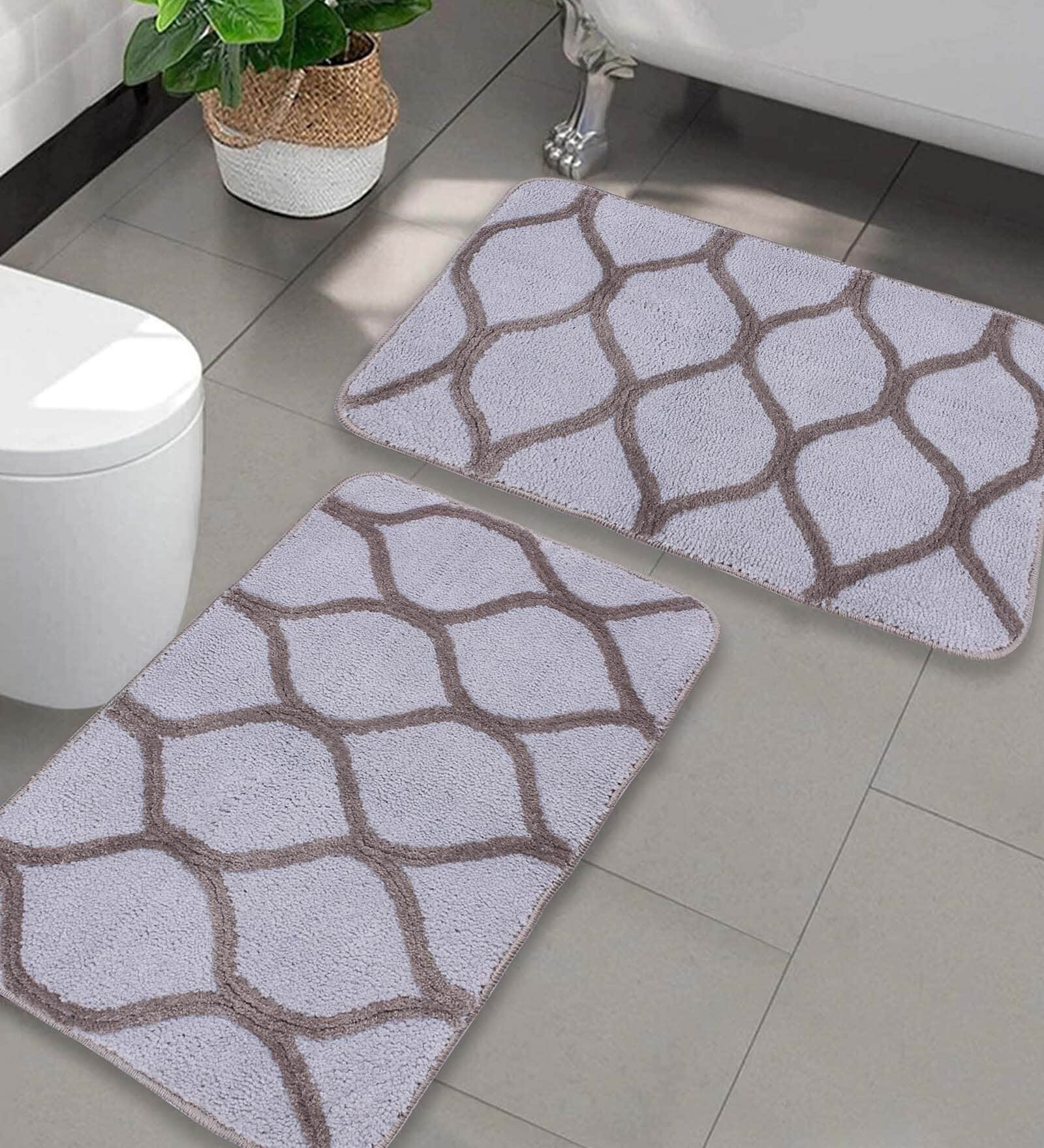 Grey Abstract Microfibre 20x14 Inches AntiSkid Bath Mats (Set of 2)
