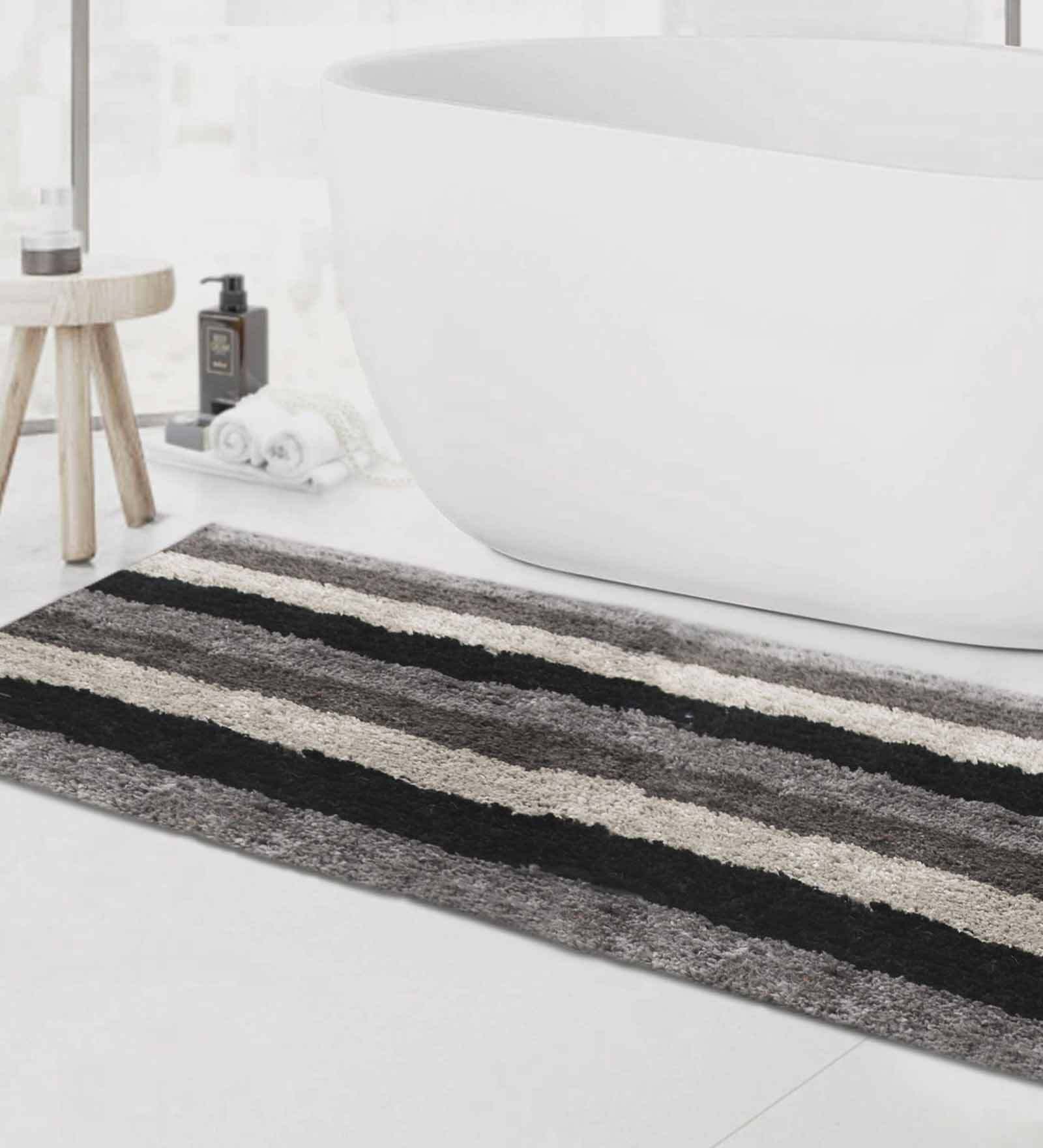 Grey Geometric Microfibre 36x24 Inches AntiSkid Bath Mat