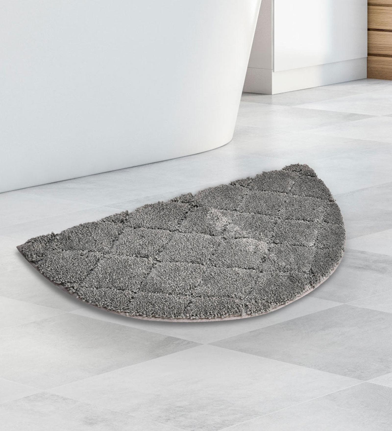 Buy Grey Geometric Polyester 31x15 Inches AntiSkid Bath Mat By home at