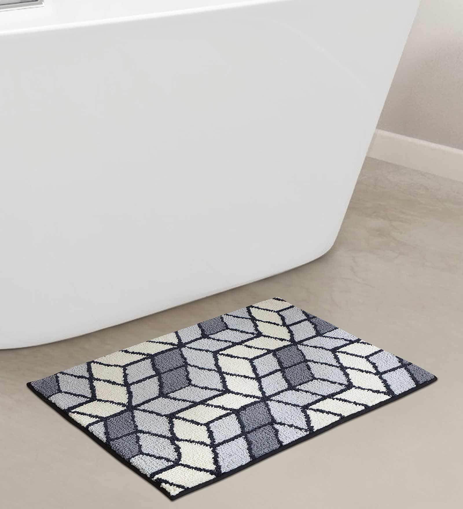 Buy Grey Geometric Polyester AntiSkid Bathmat by Obsessions at 20 OFF