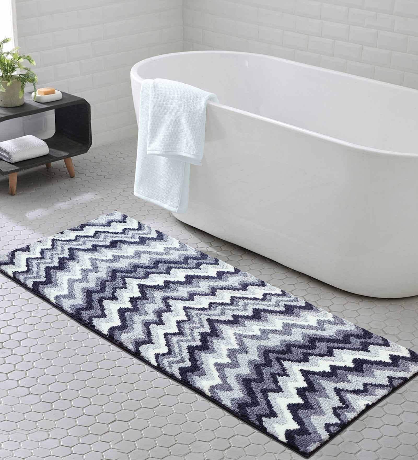 Grey Zig Zag Polyester AntiSkid Bathmat