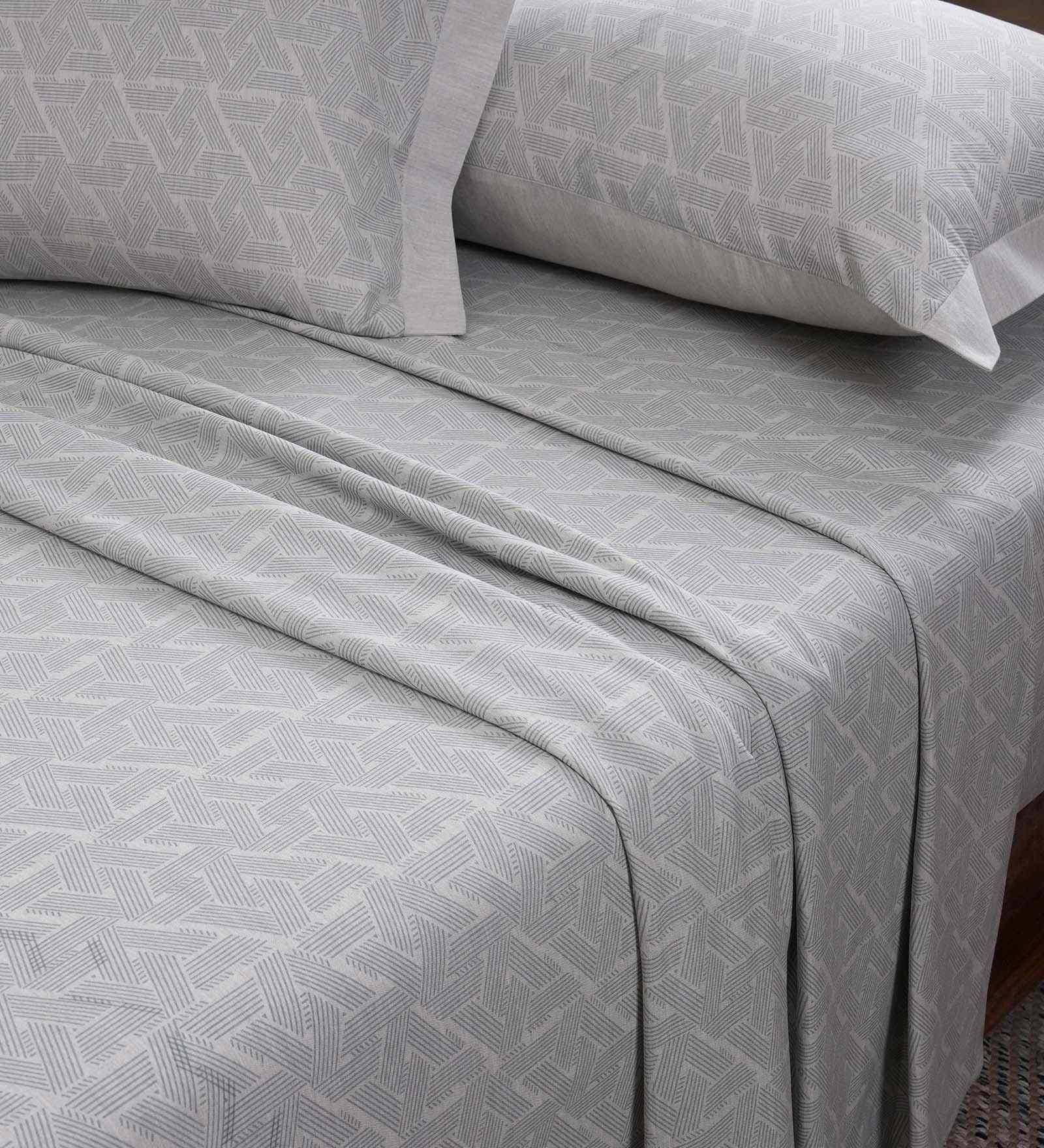 Grey Geometric Print 300 TC Cotton King Size Bed Sheet with 2 Pillow Covers 24 Collection