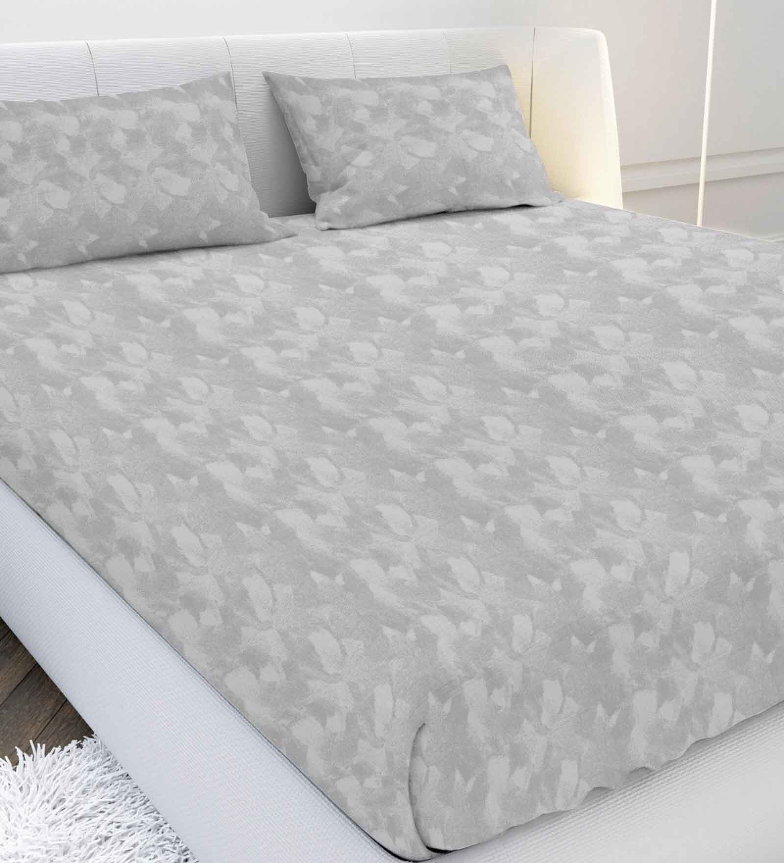 Buy Grey Geometric TC 210 Cotton Satin Double Bed Sheet With 2 Pillow