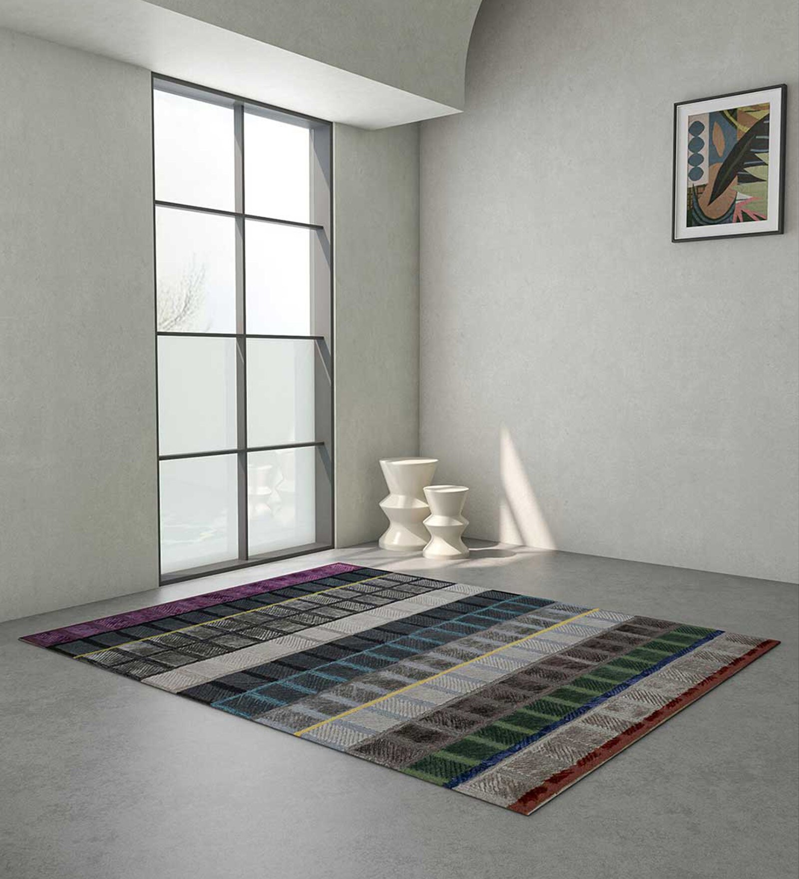 Grey Geometric Wool & Viscose 6 ft x 9 ft Hand Tufted Carpet